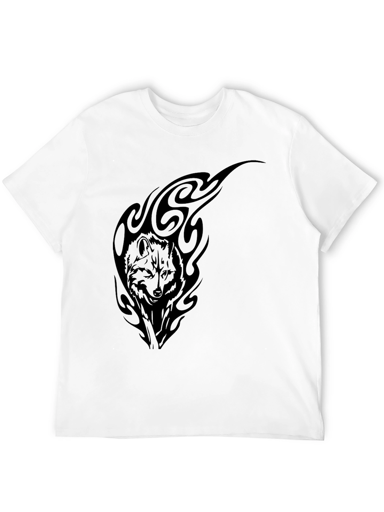 Black Wolf Tribal Graphic Tee - Black Cotton T-Shirt view 12