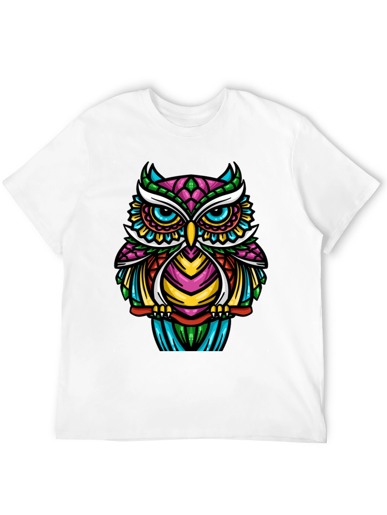 Black Colorful Owl Graphic T-Shirt - Unique Design view 12