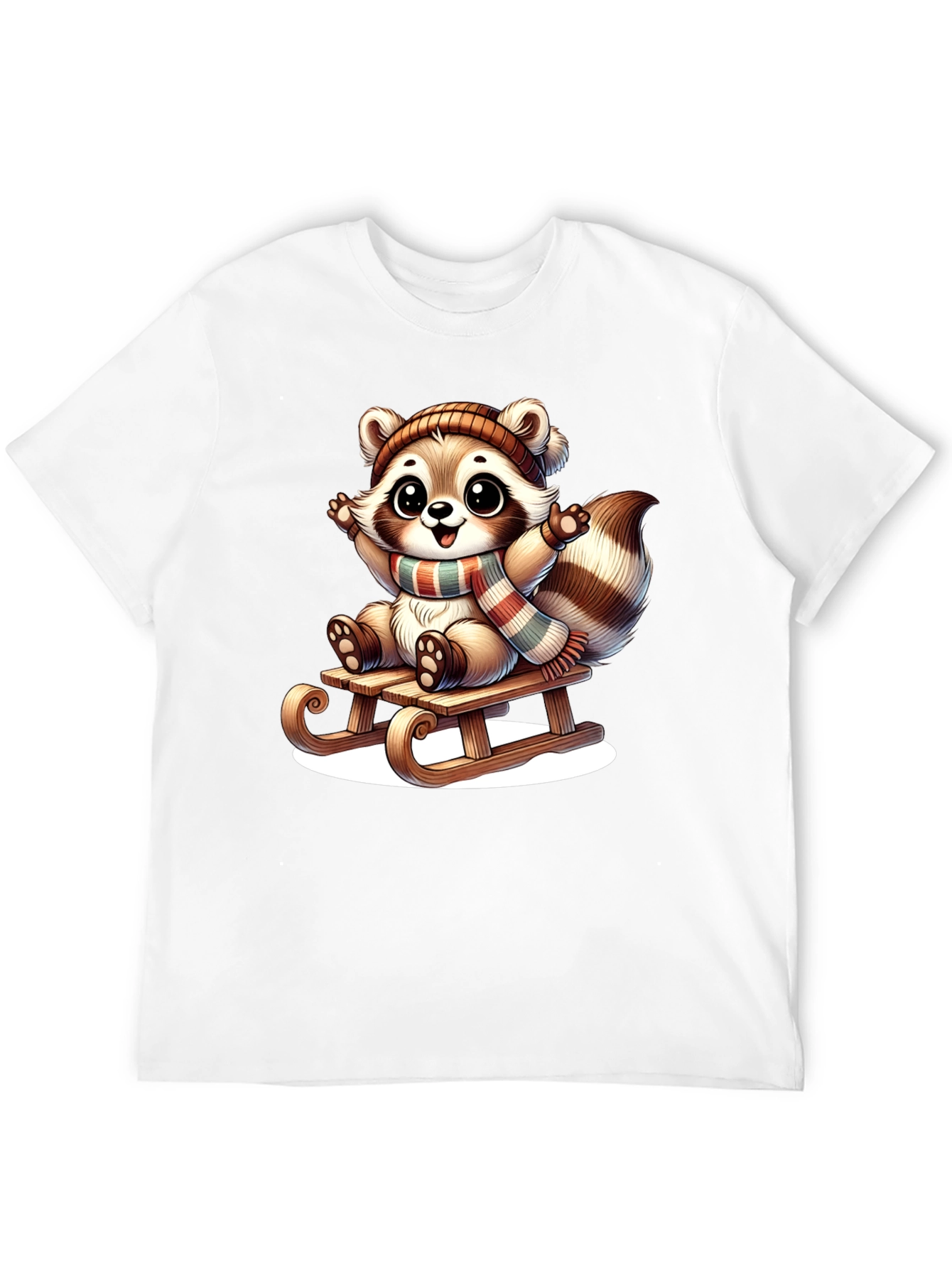 Black Cute Raccoon Sledding Graphic Tee view 12