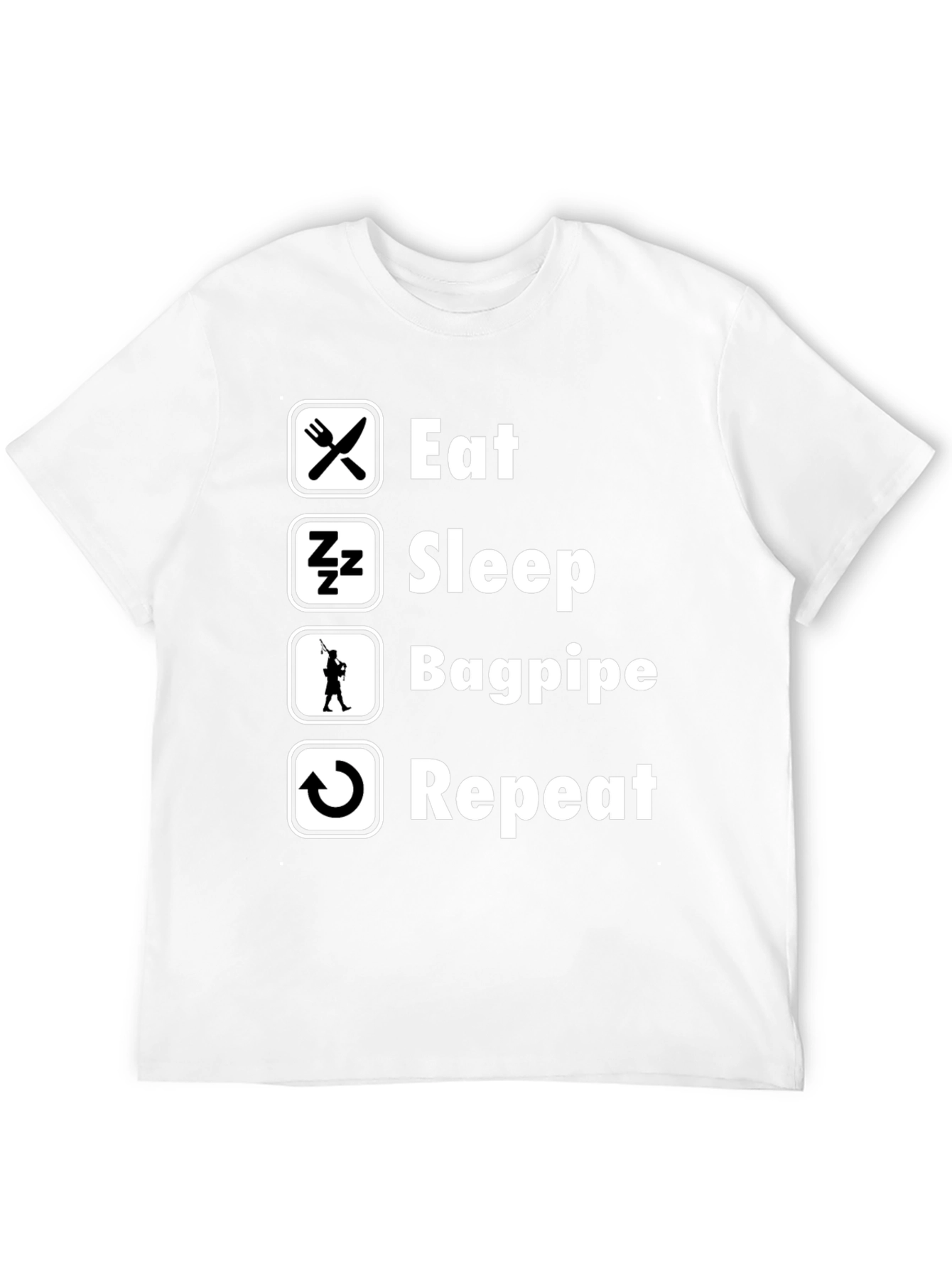 Black Eat Sleep Bagpipe Repeat T-Shirt - Black Cotton Tee view 12
