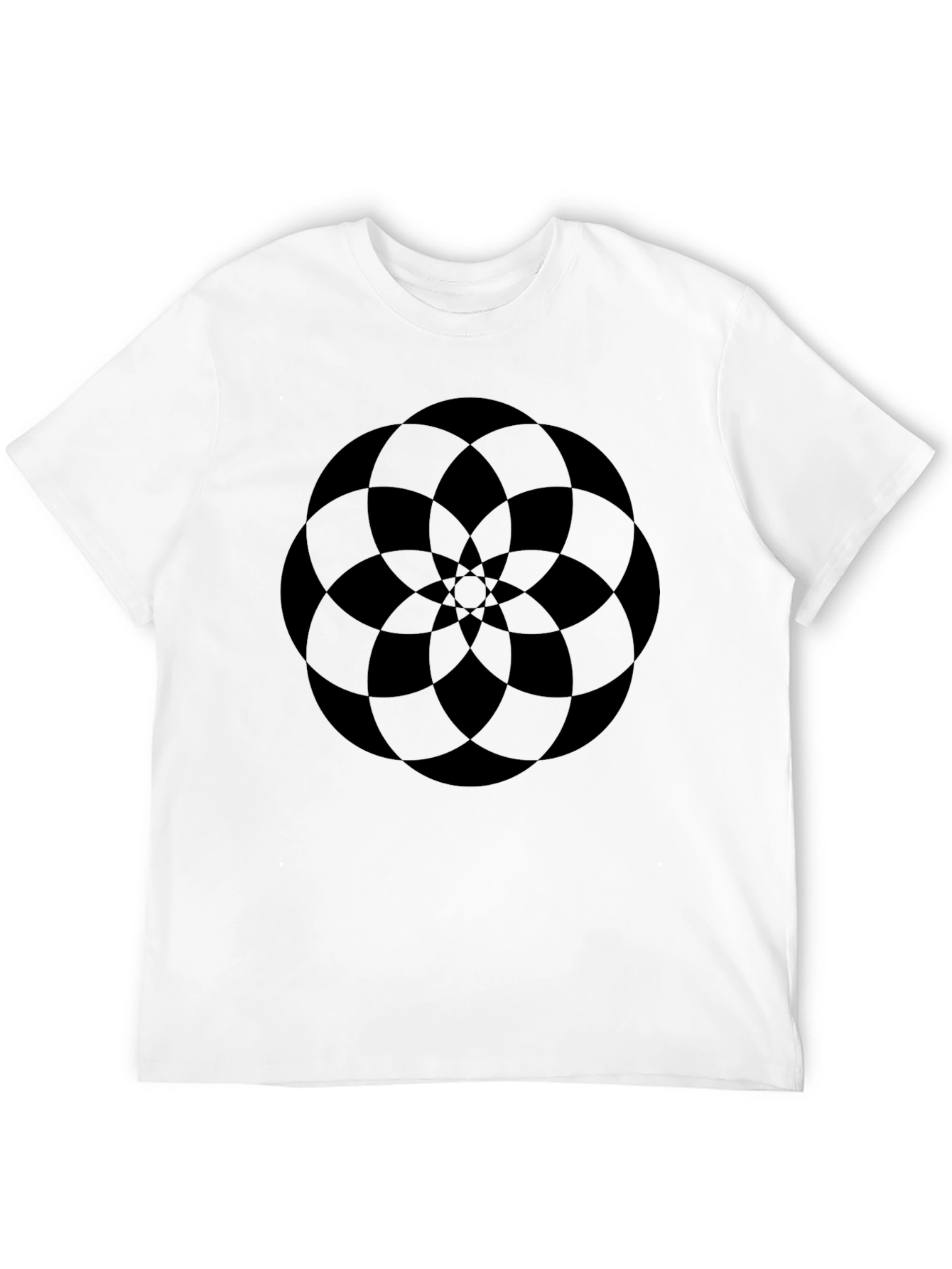 Black Abstract Geometric Flower Design Black T-Shirt view 12