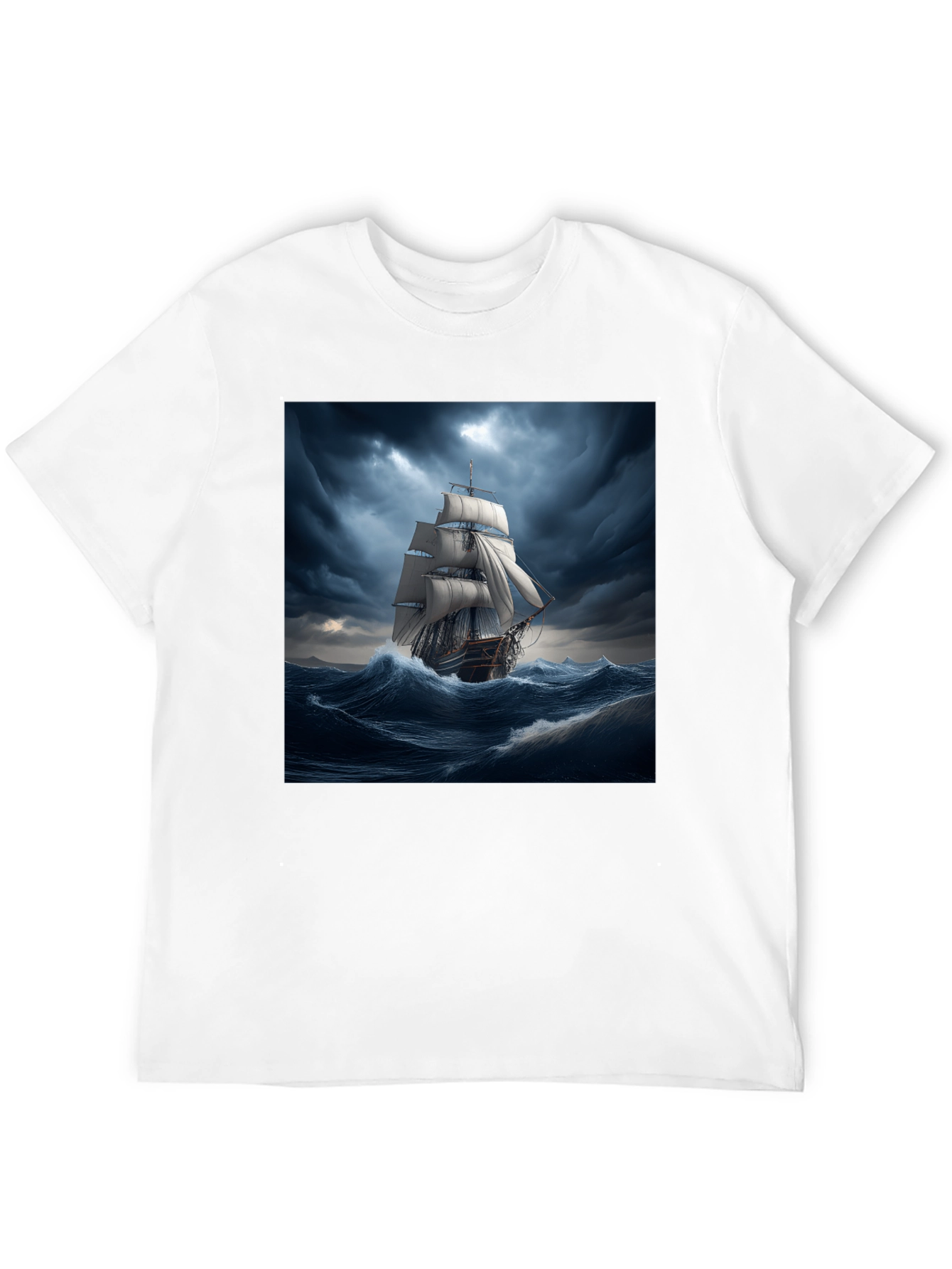 Black Nautical Storm Ship Graphic Tee - Black Cotton Blend view 12