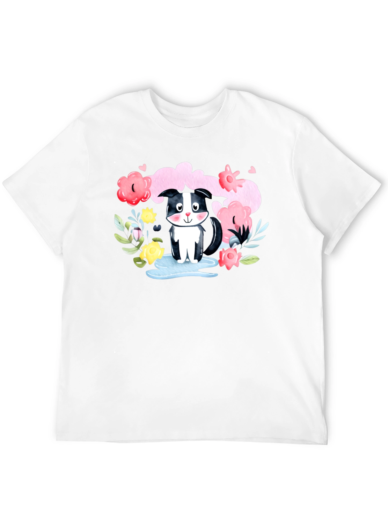 Black Cute Skunk in Watercolor Floral T-Shirt view 12