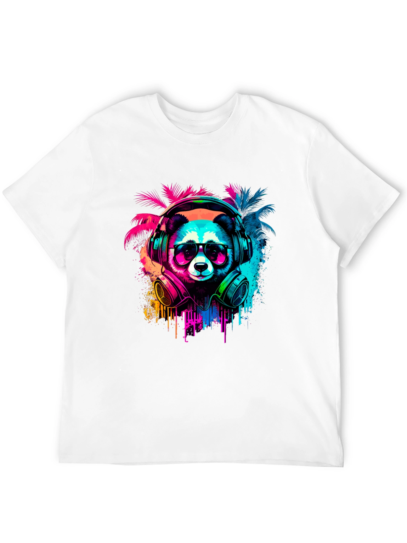 Black Neon Panda Headphones Graphic Tee view 12