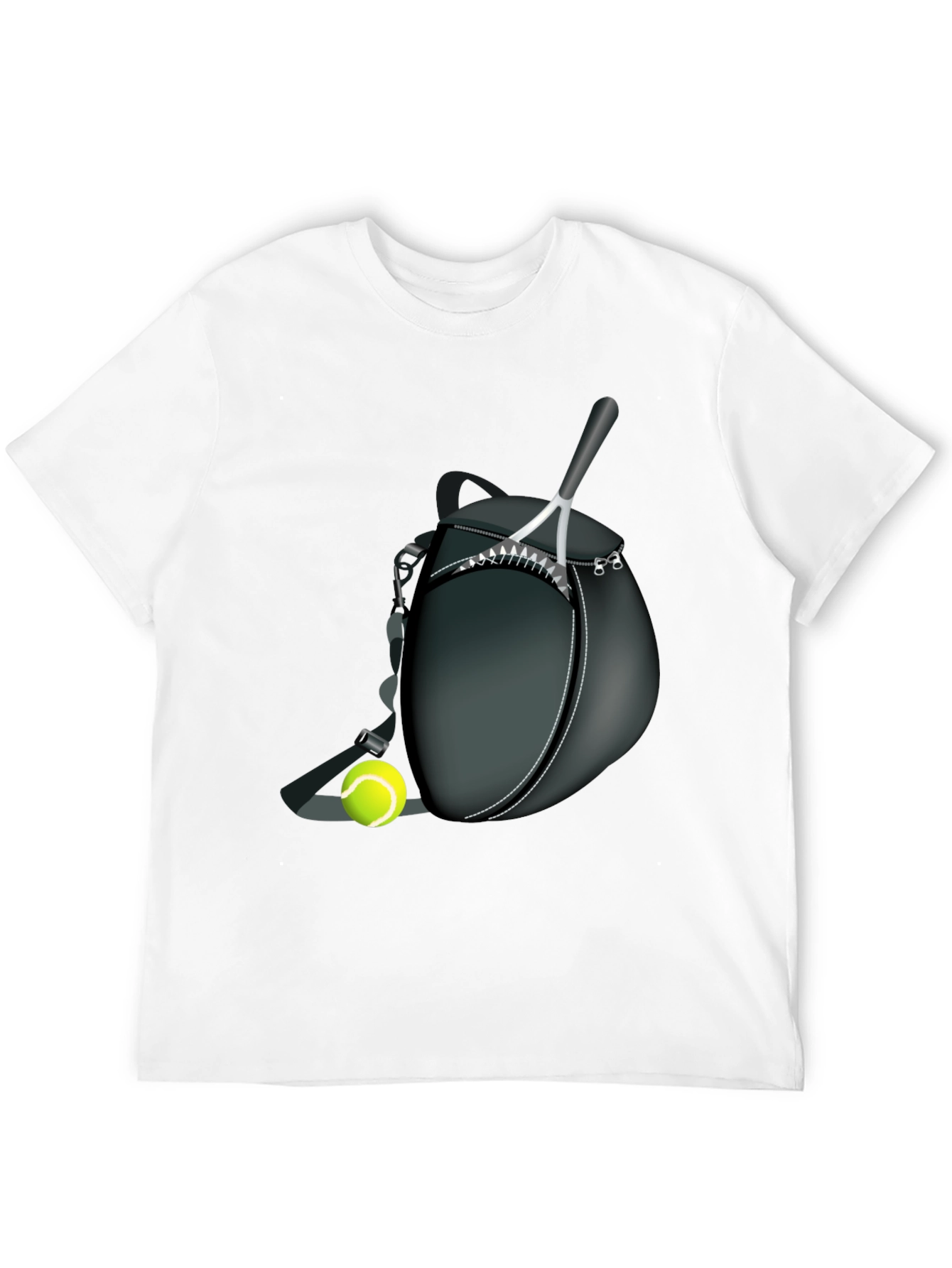 Black Tennis Racket & Ball Graphic Tee - Sporty Casual Style view 12