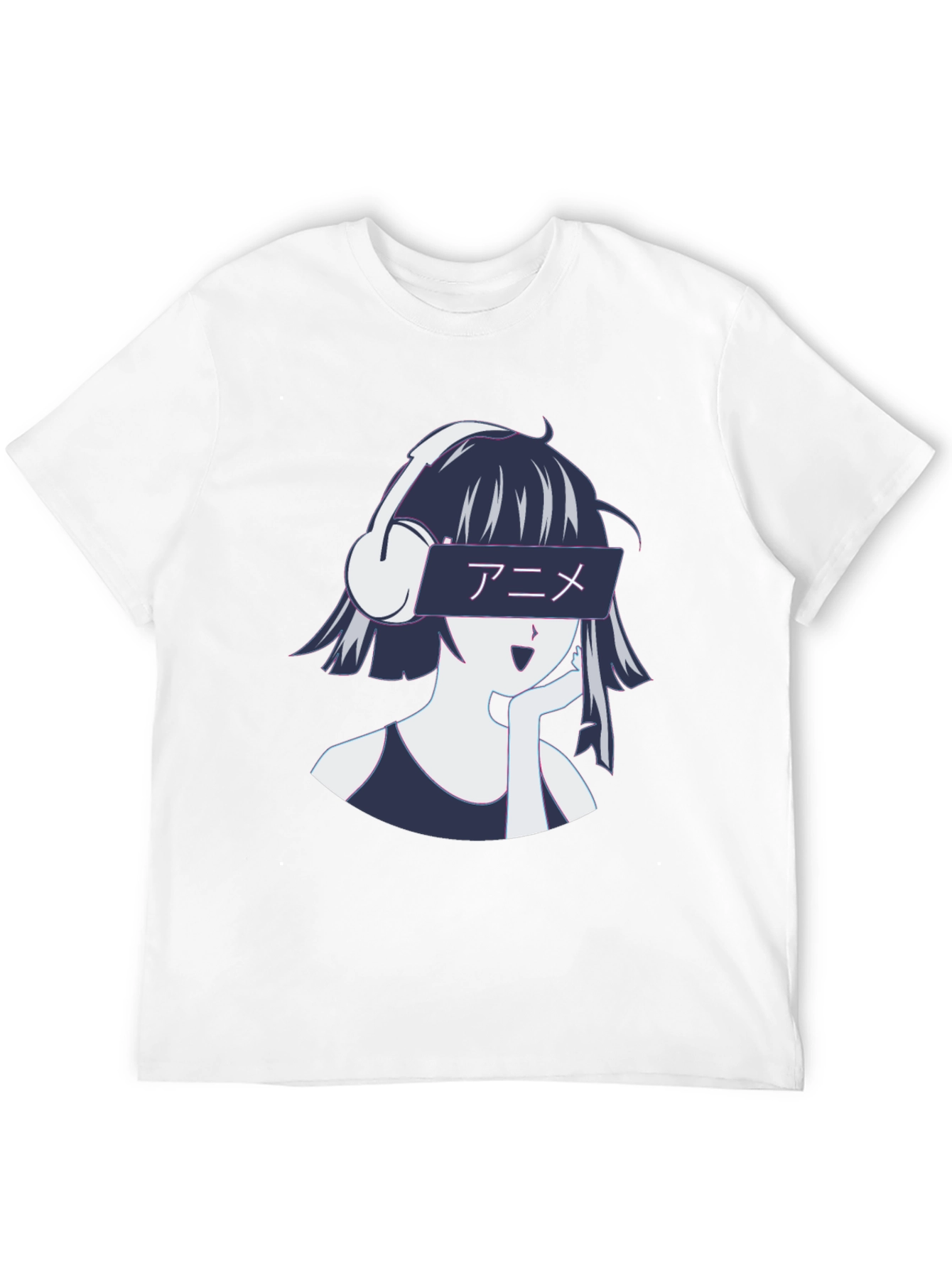 Black Anime Girl Headphones Graphic T-Shirt - Stylish Casual Wear view 12