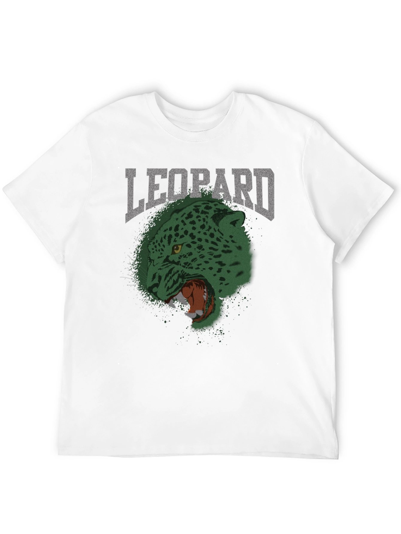 Black Men's Leopard Graphic Print Crew Neck T-Shirt view 12