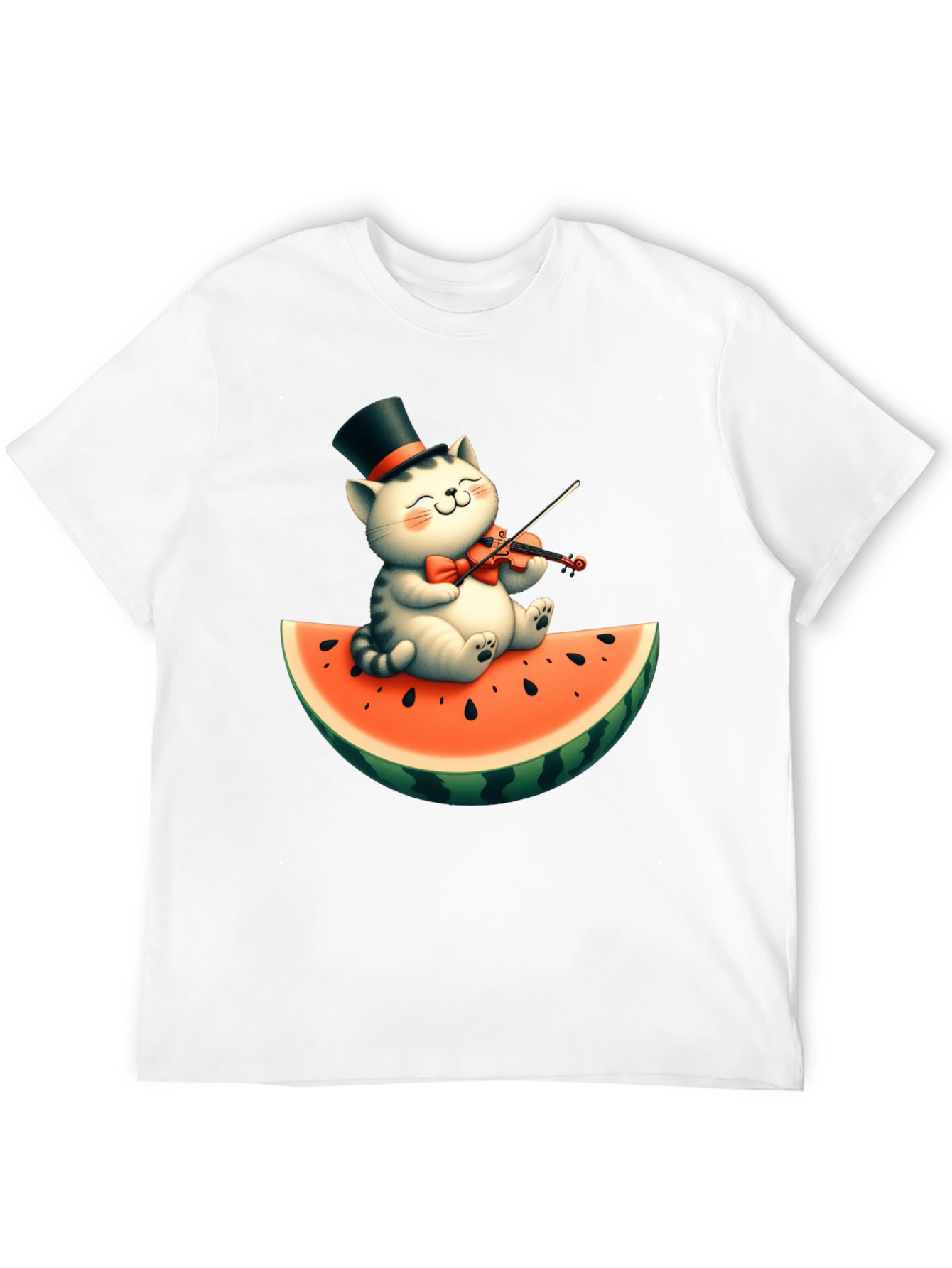 Black Cat Playing Violin on Watermelon Graphic Tee view 12