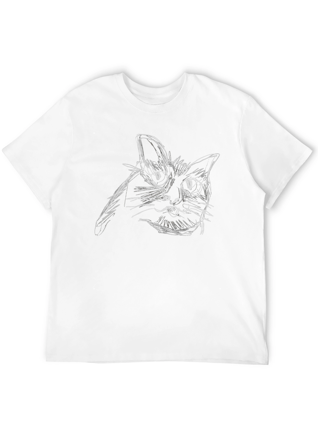 Black Sketchy Cat Tee - Unisex Black Cotton T-Shirt view 12