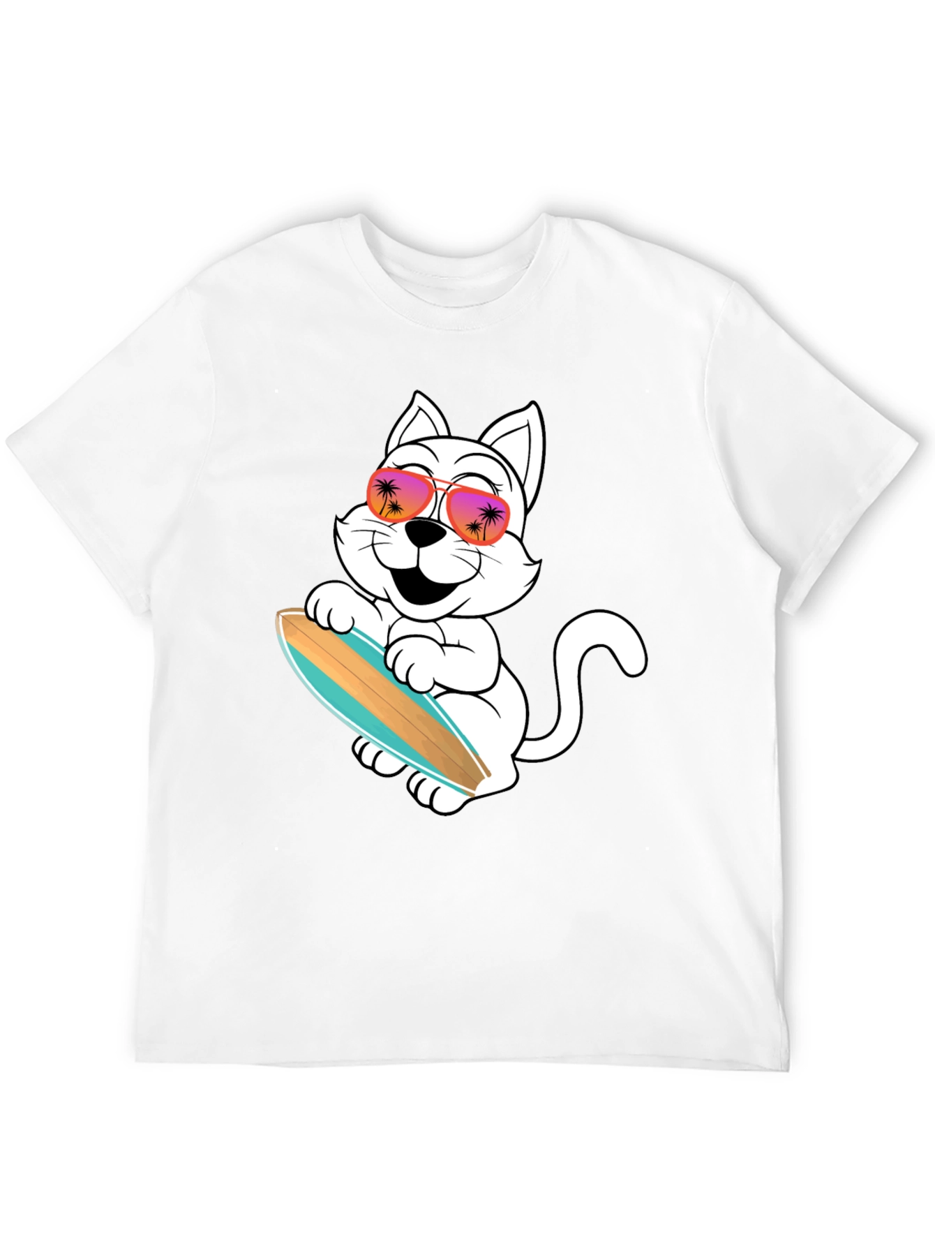 Black Cool Cat Surfing T-Shirt view 12