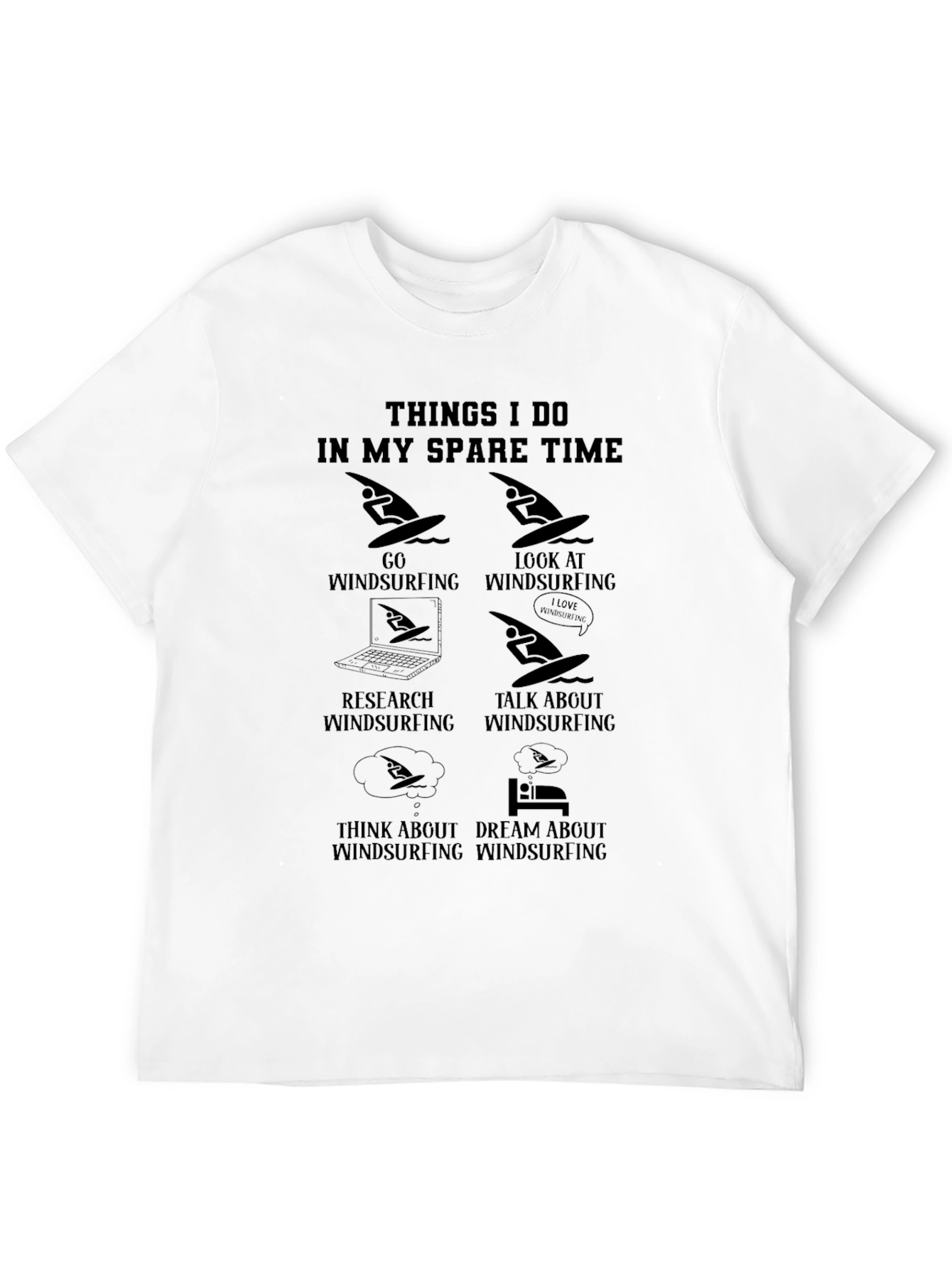 Black Windsurfing Hobby T-Shirt - Spare Time Activities Graphic Tee view 12