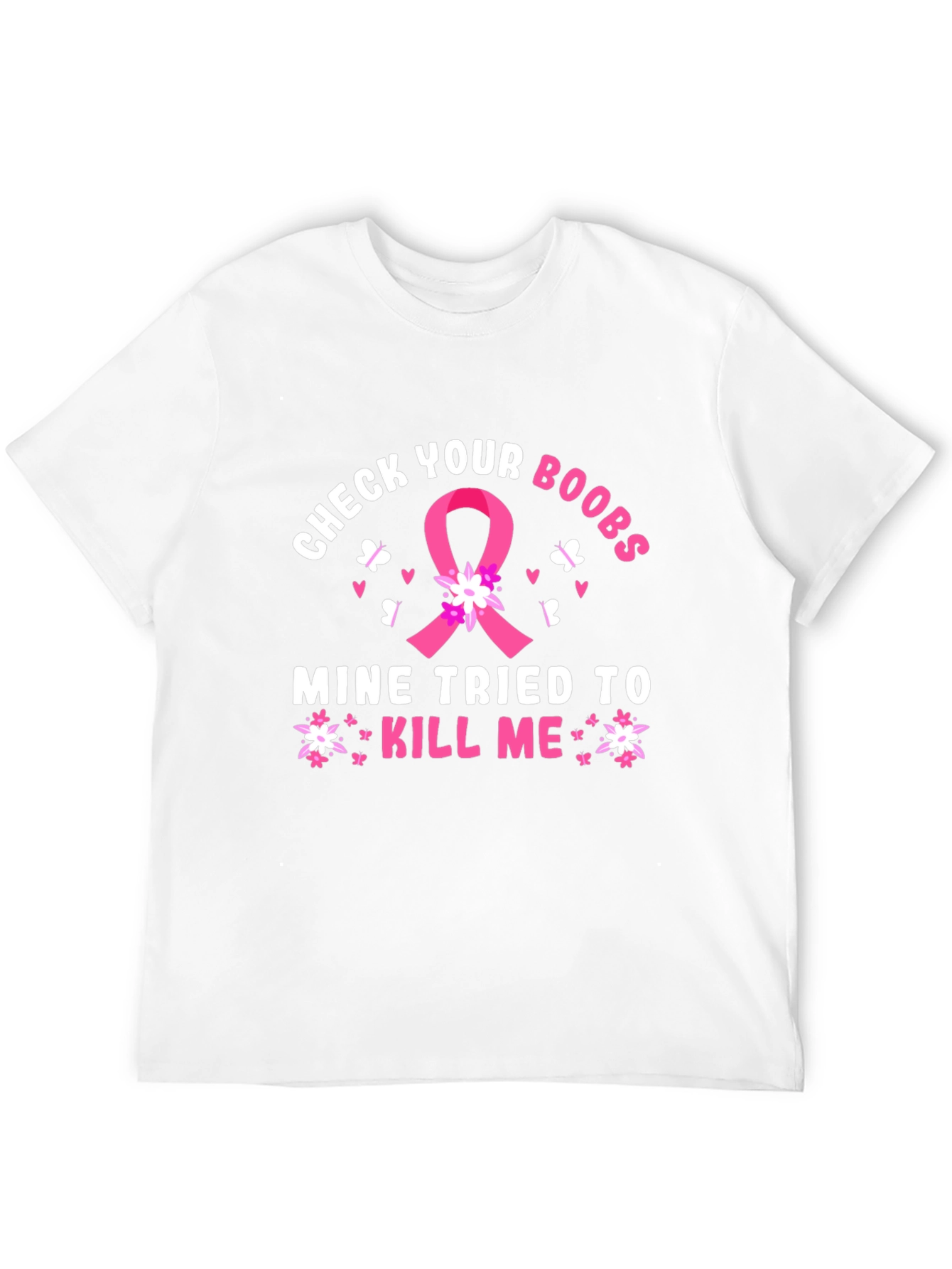 Black Check Your Boobs Breast Cancer Awareness T-Shirt view 12