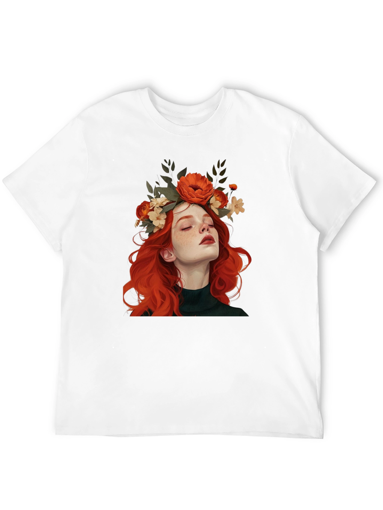 Black Floral Crown Woman Graphic Black T-Shirt view 12