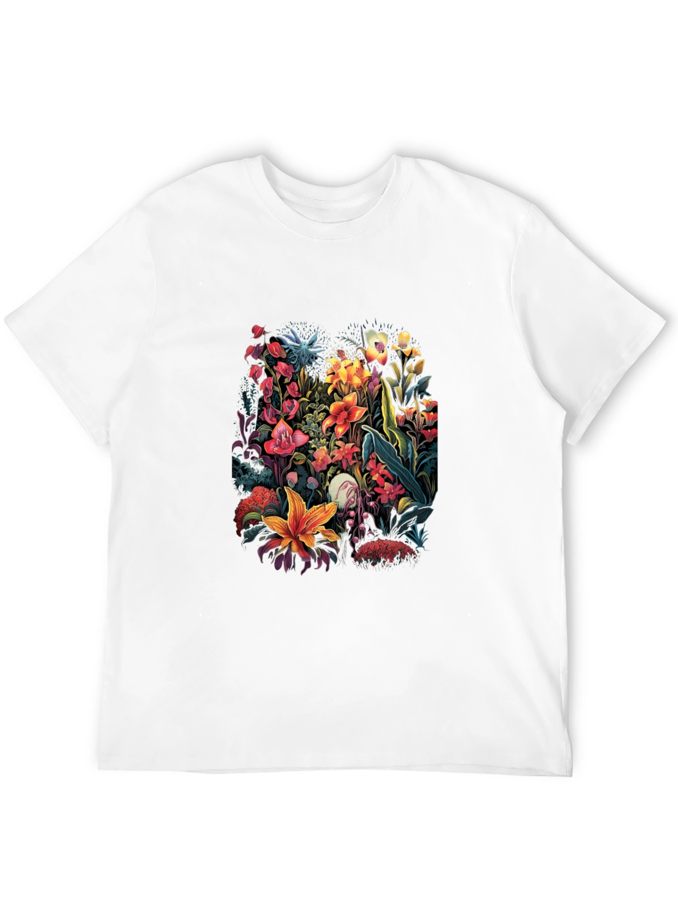 Black Floral Print T-Shirt - Botanical Design view 12