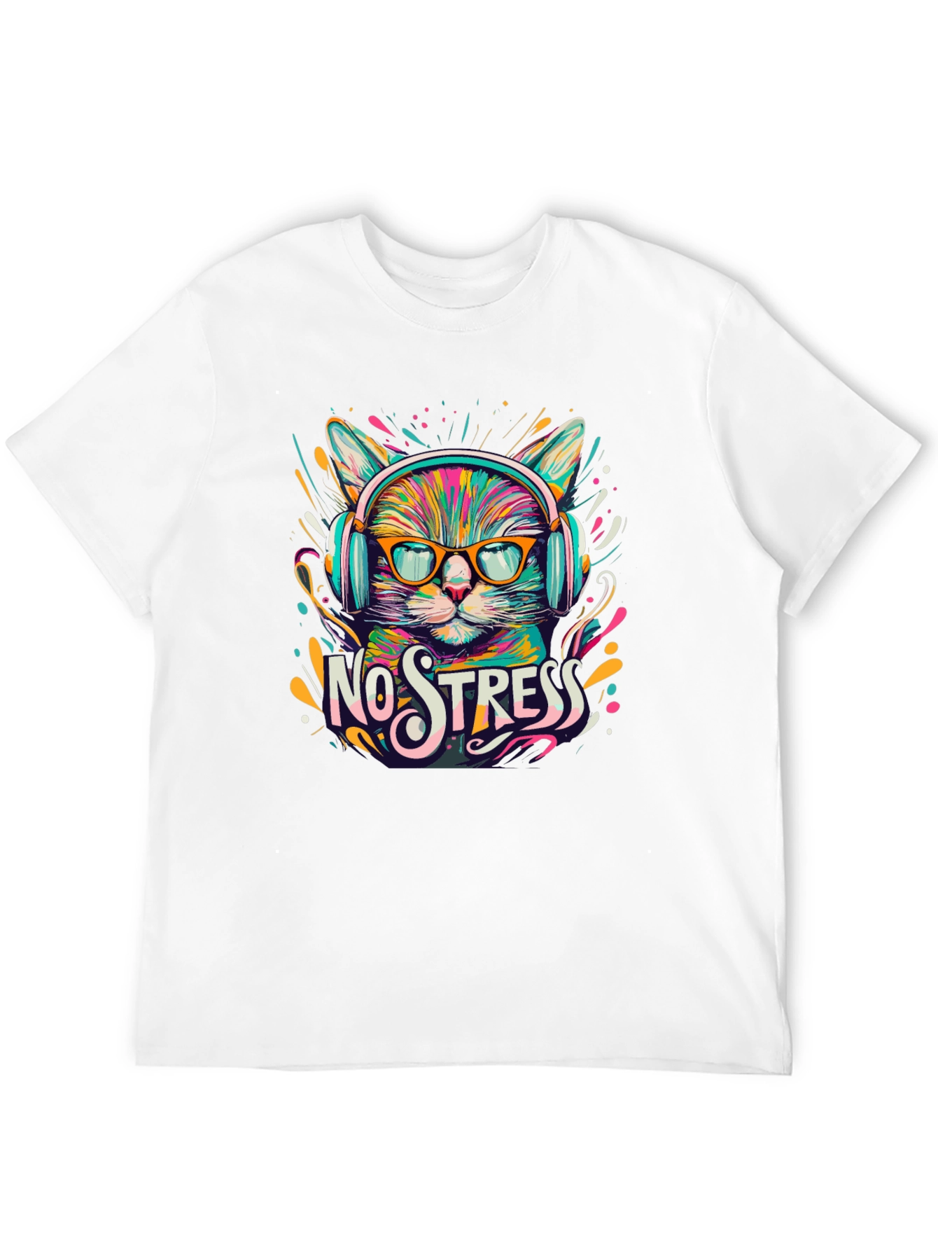 Black No Stress Cat T-Shirt view 12