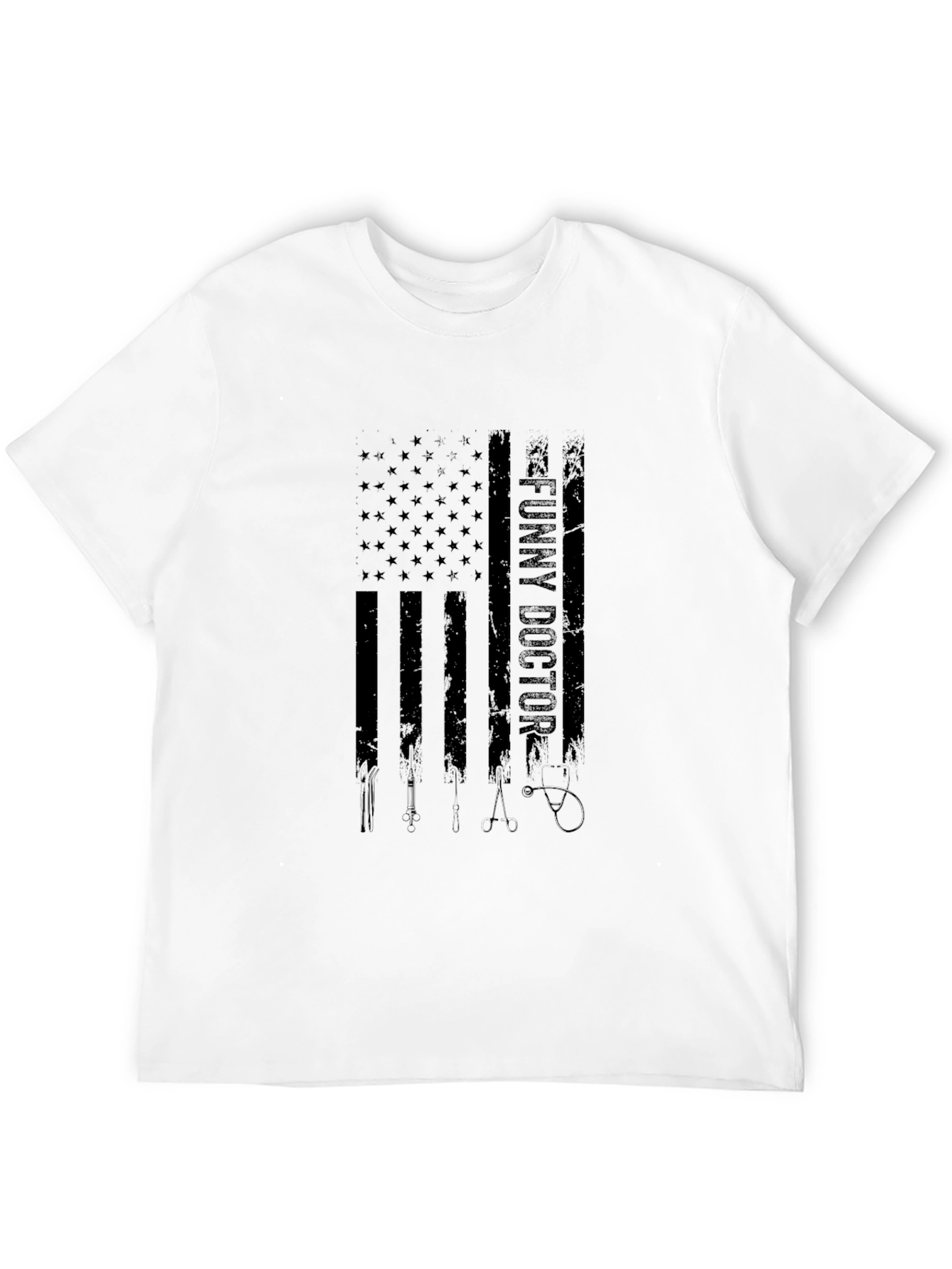 Black Funny Doctor American Flag Black T-Shirt view 12