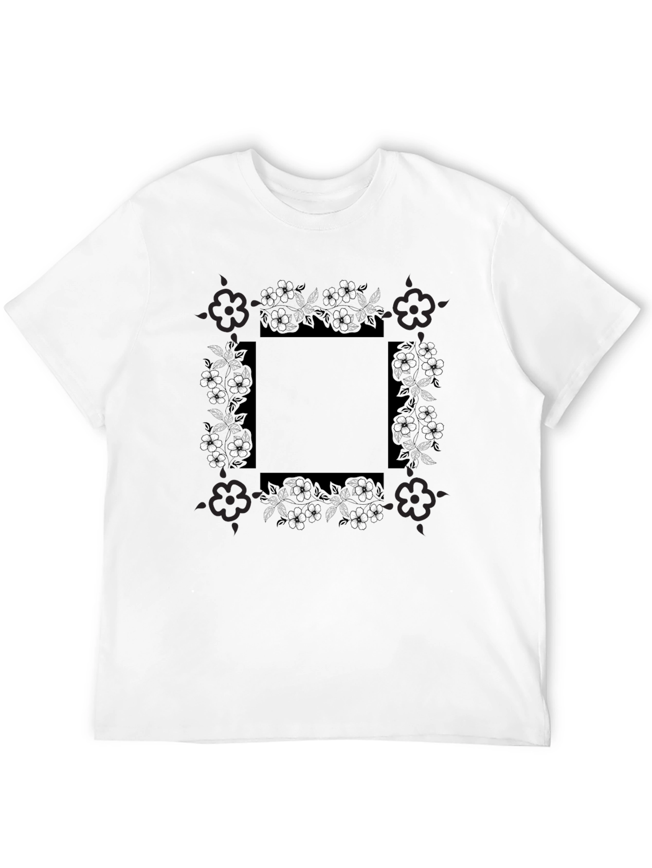 Black Floral Border Graphic Print T-Shirt view 12
