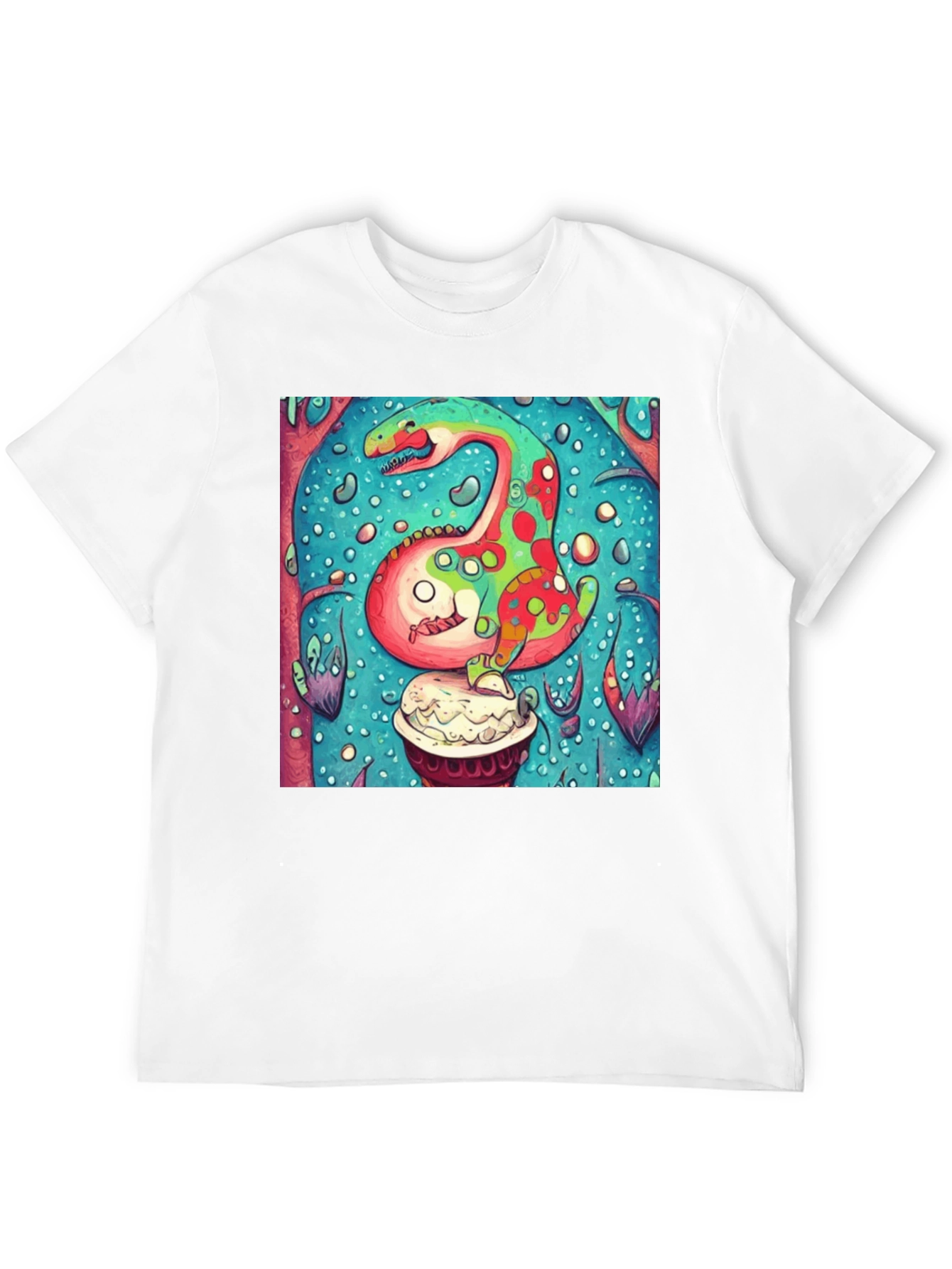 Black Dinosaur Cupcake Graphic T-Shirt - Unique Art Tee view 12