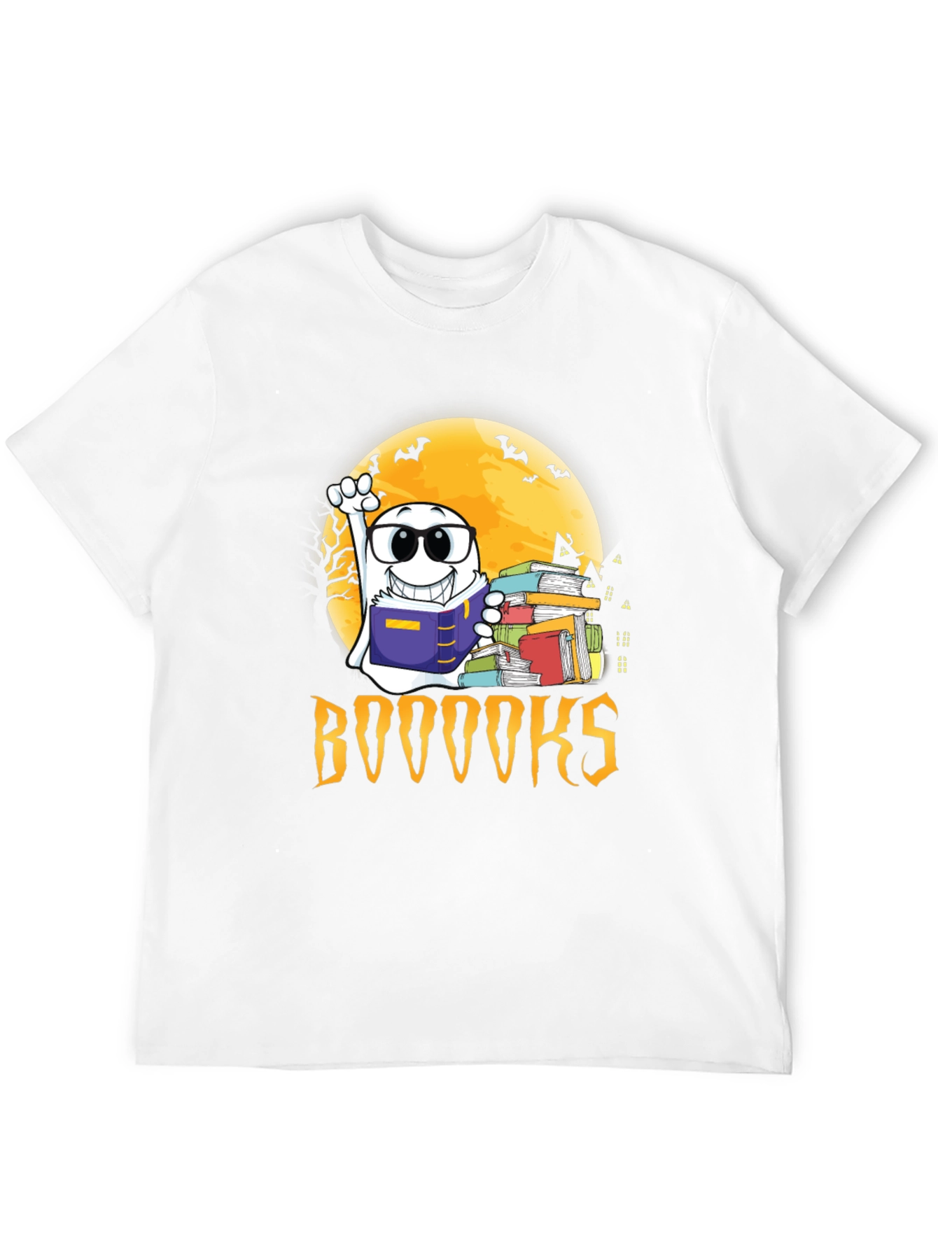 Black Halloween Ghost Reading BOOOOOKS T-Shirt view 12
