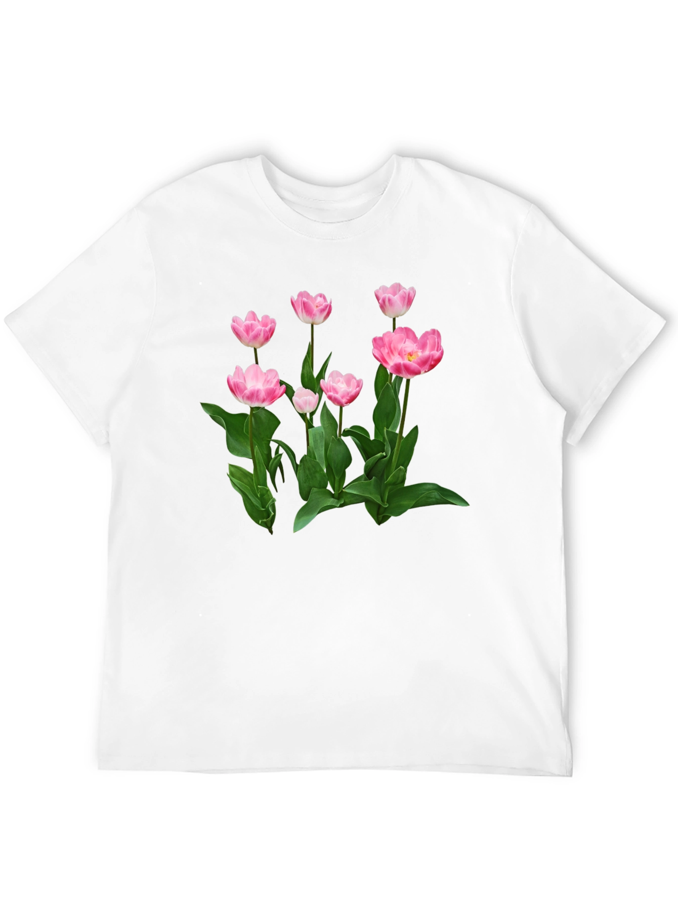 Black Floral Print T-Shirt - Pink Tulip Design view 12