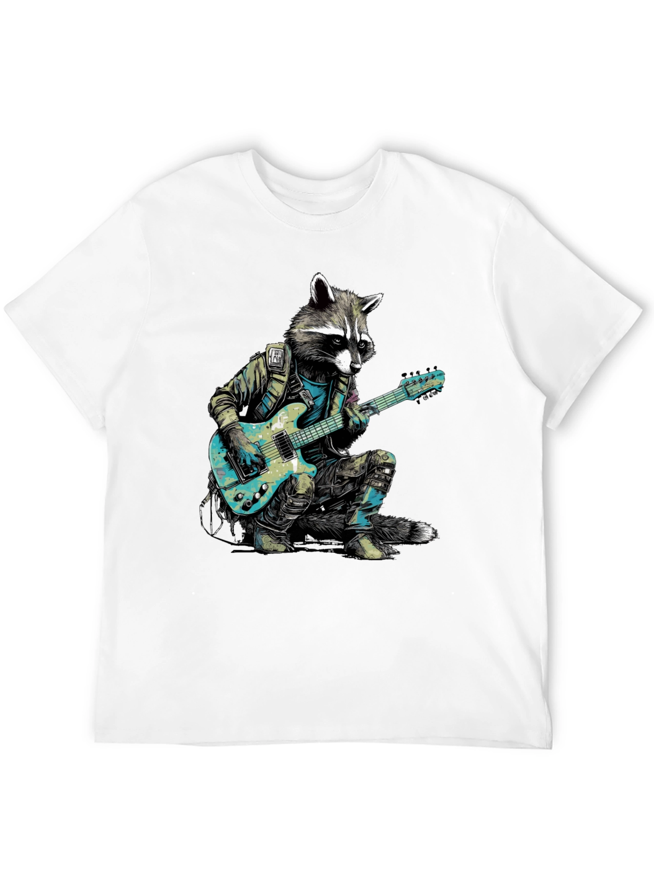 Black Raccoon Rocker Graphic Tee - Cool Animal Guitar T-Shirt view 12