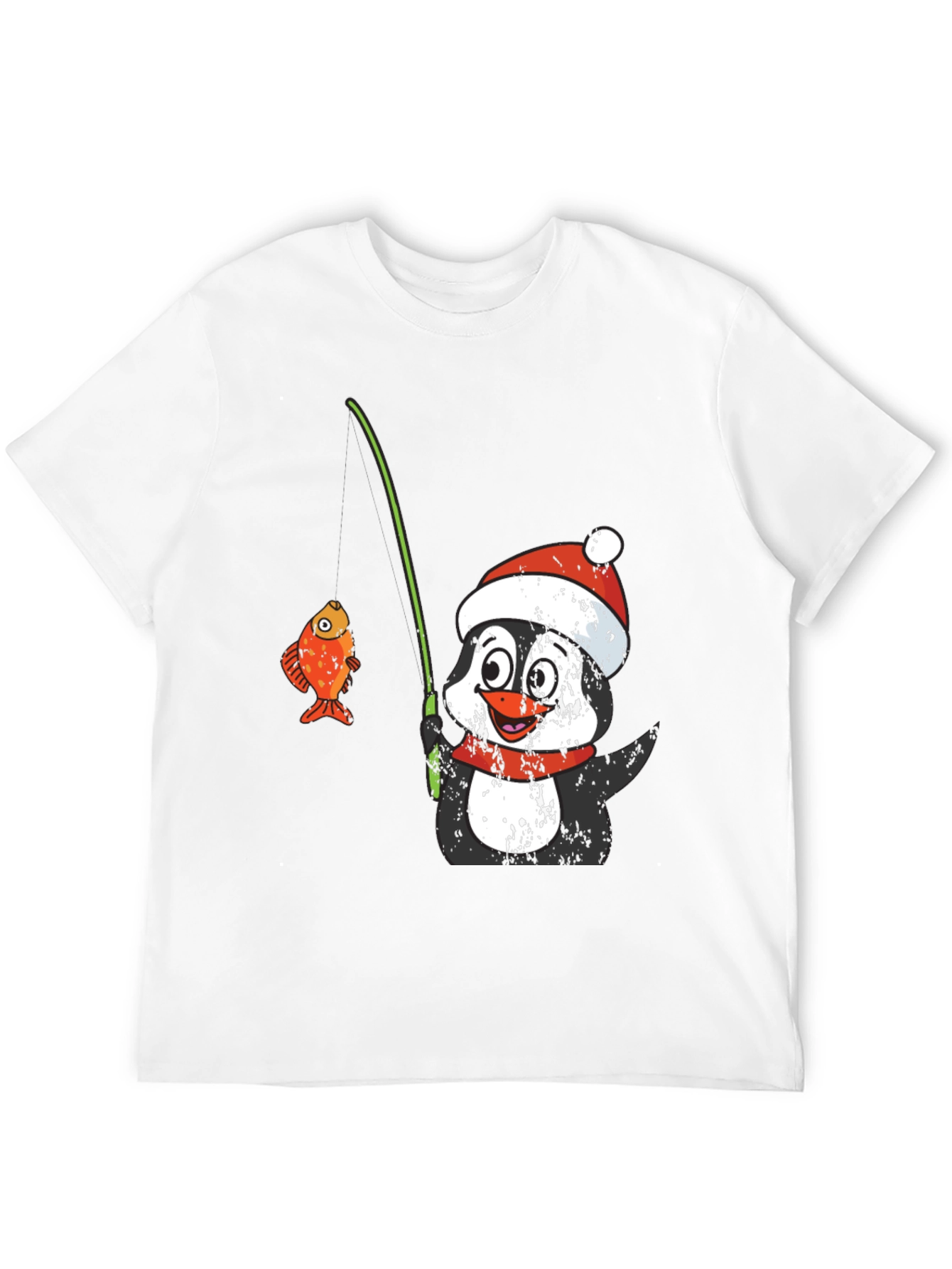 Black Penguin Fishing T-Shirt - Festive Holiday Wear view 12