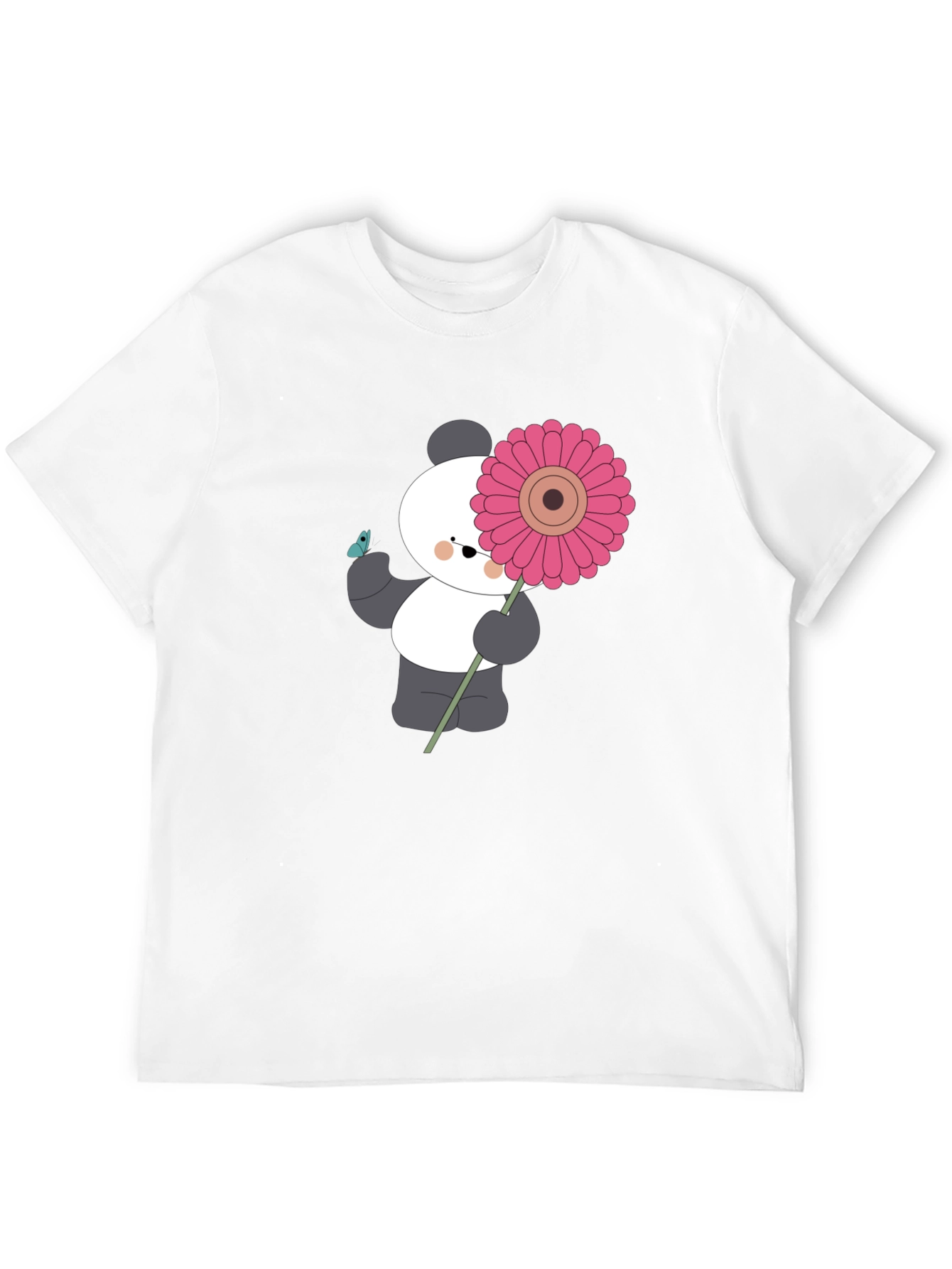 Black Panda with Flower Graphic Black T-Shirt view 12