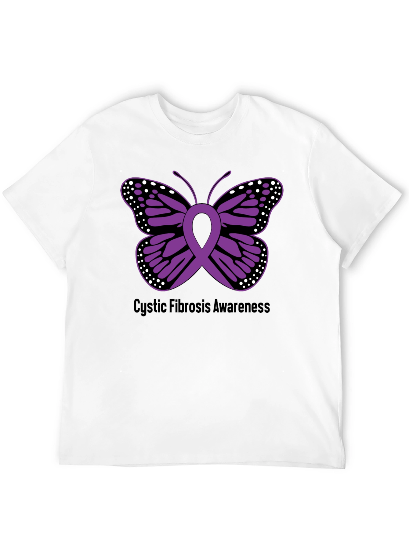 Black Cystic Fibrosis Awareness Butterfly Ribbon T-Shirt view 12