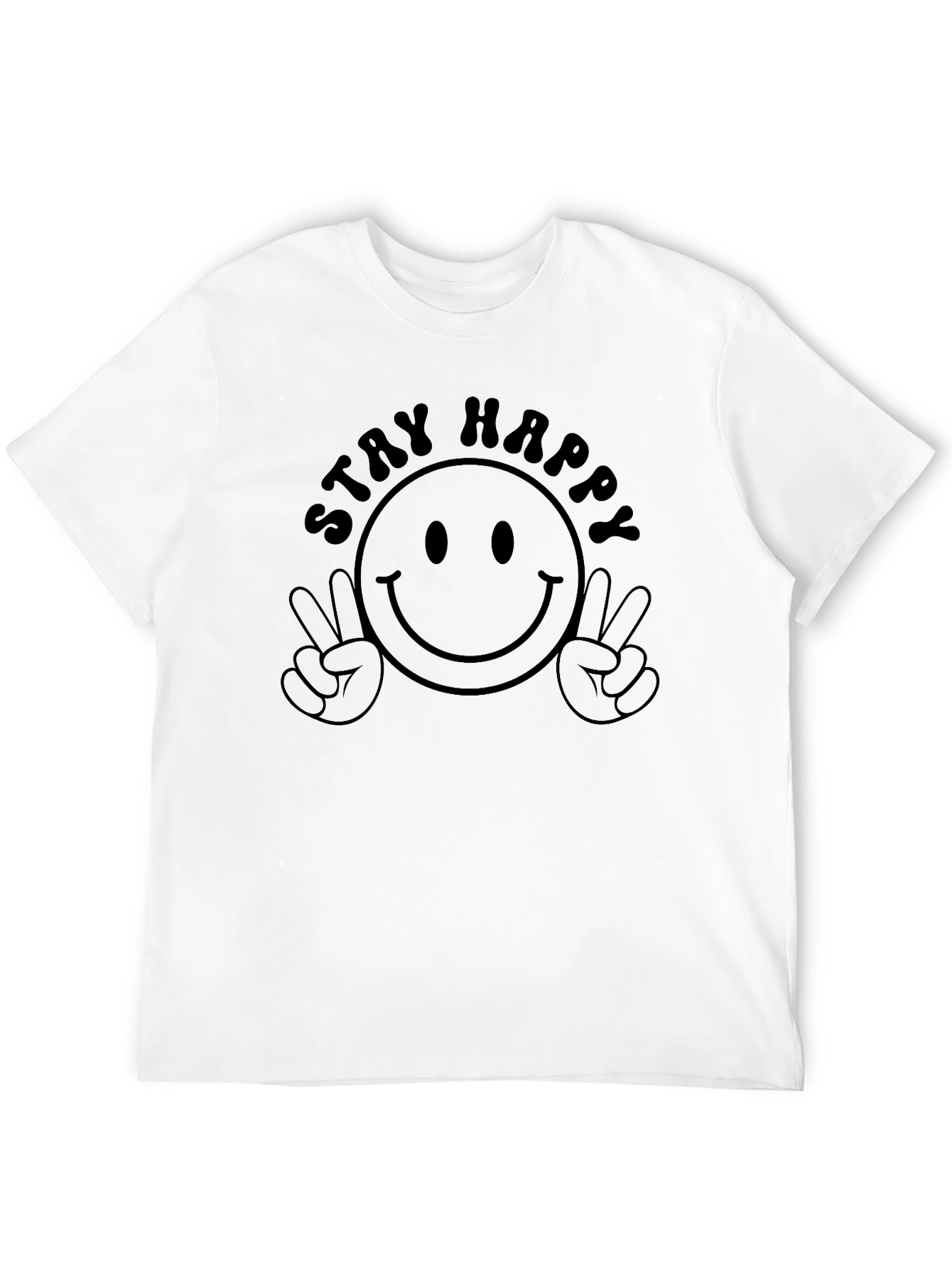Black Stay Happy Graphic Tee - Unisex Black T-Shirt view 12
