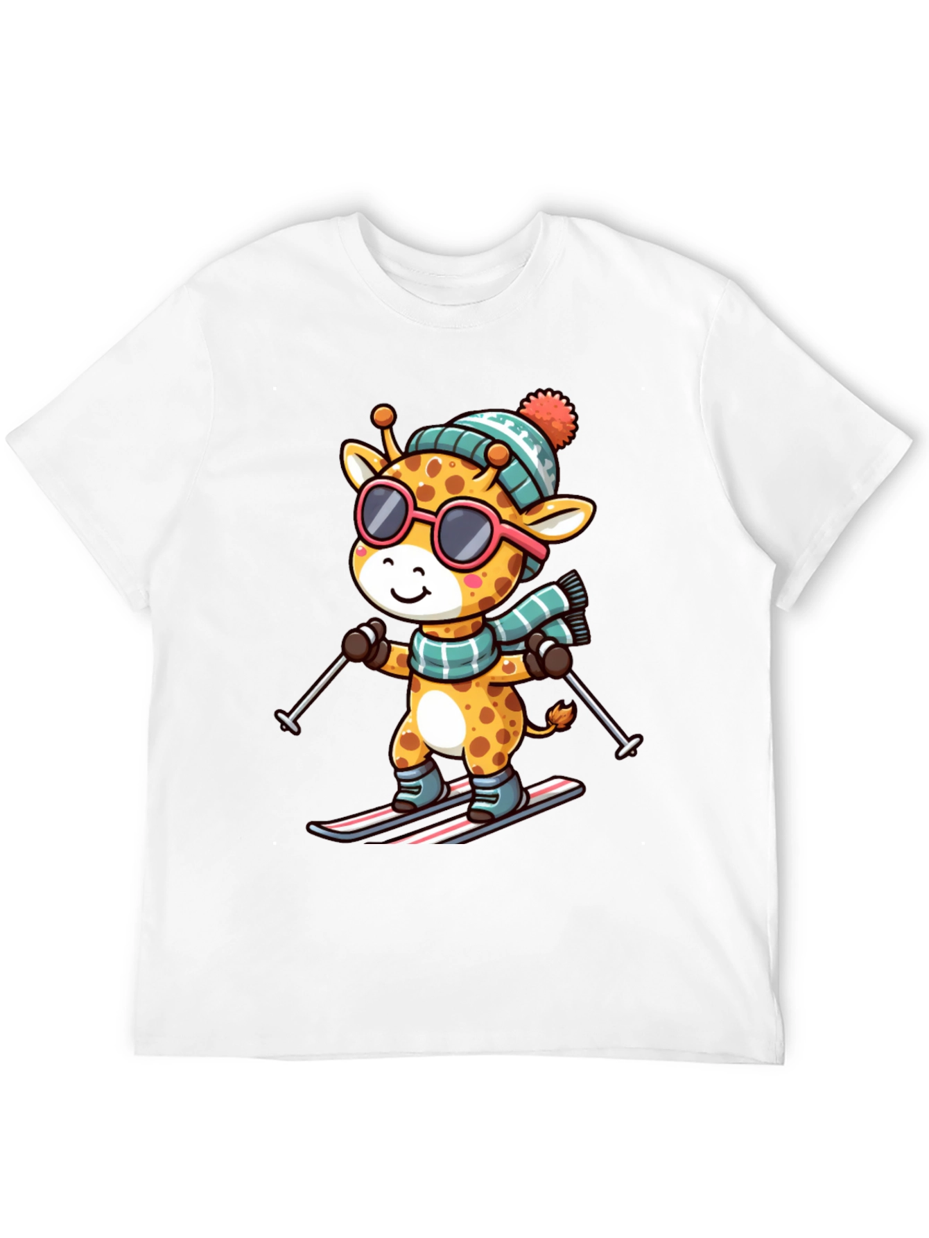 Black Giraffe Skiing T-Shirt - Fun Winter Apparel view 12