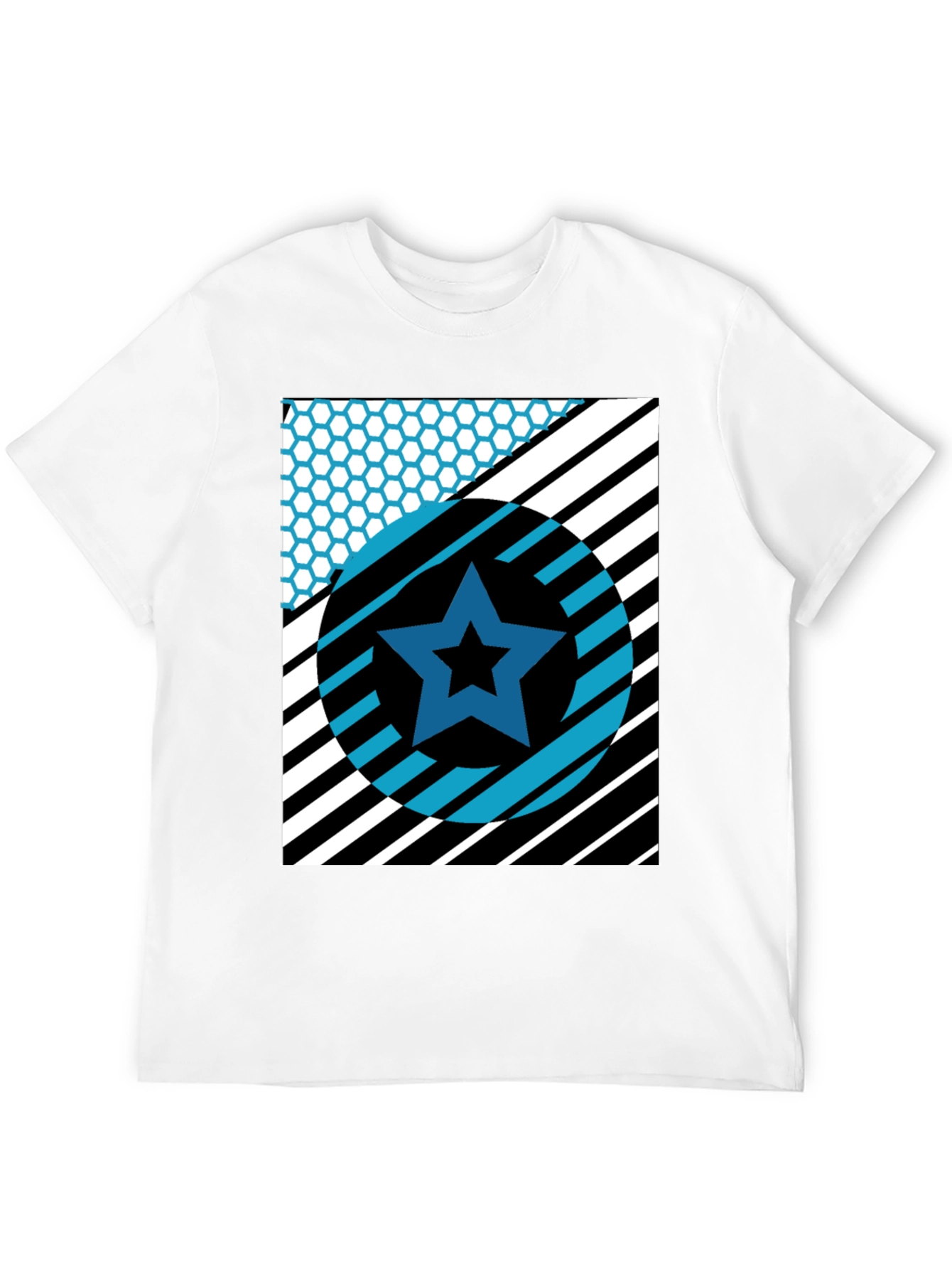 Black Geometric Star Graphic Tee - Black Cotton T-Shirt view 12