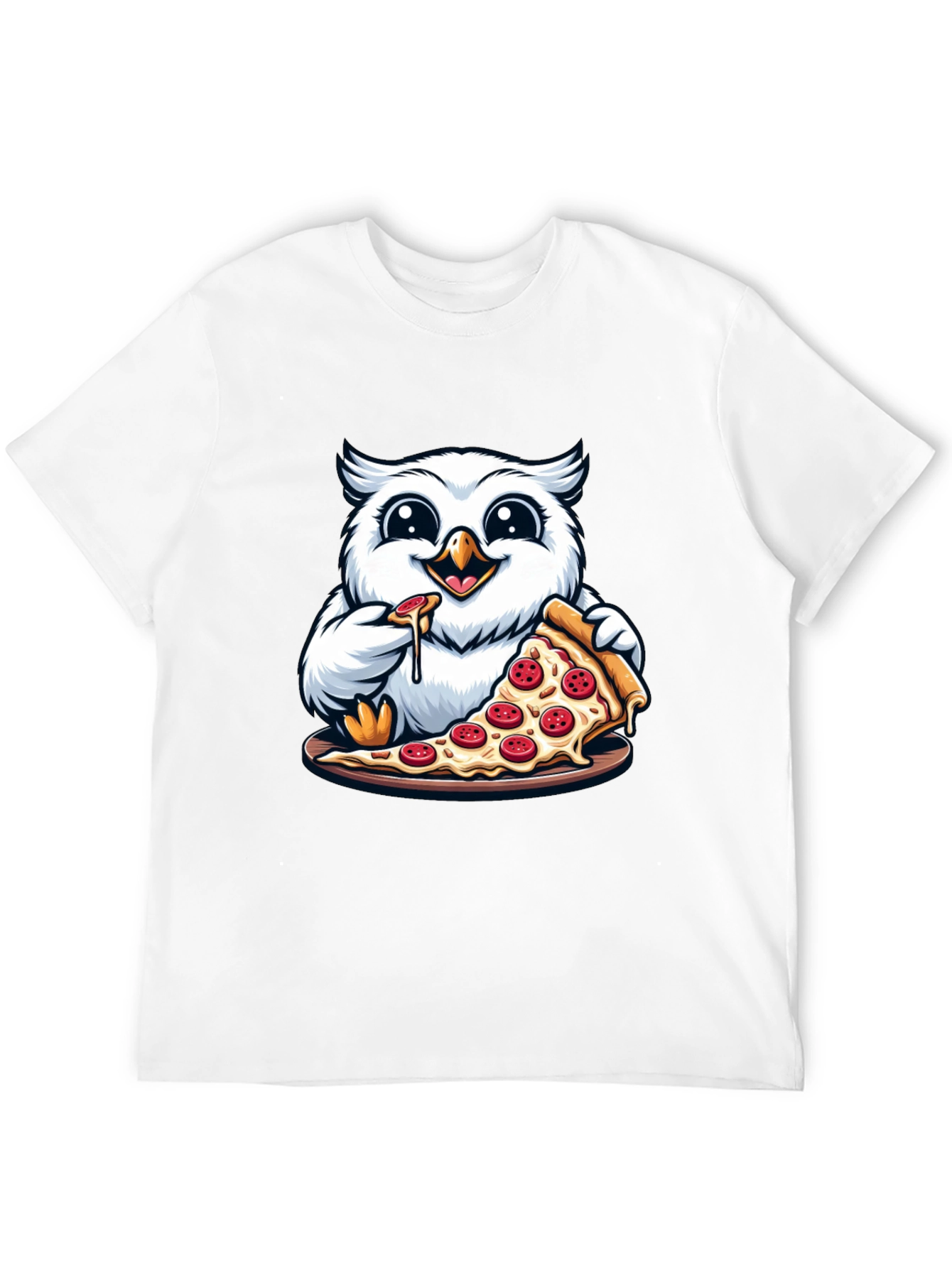 Black Owl Pizza Lover T-Shirt - Cute Cartoon Graphic Tee view 12