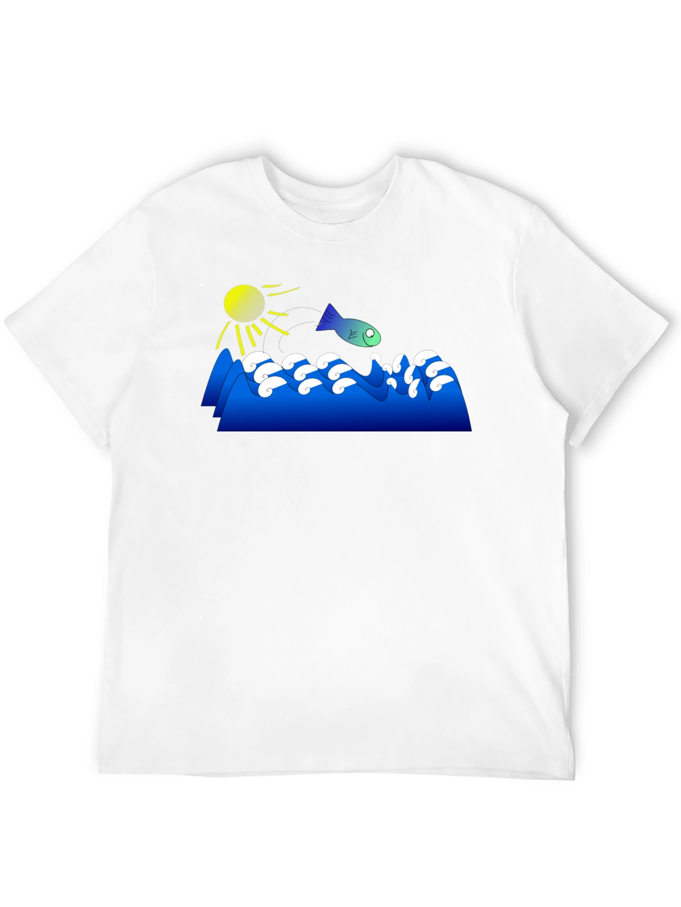 Black Cartoon Fish Jumping Waves Graphic Black T-Shirt view 12