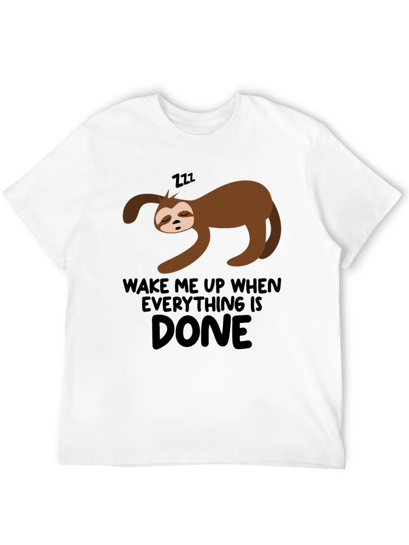Black Lazy Sloth 'Wake Me Up When Done' Black T-Shirt view 12
