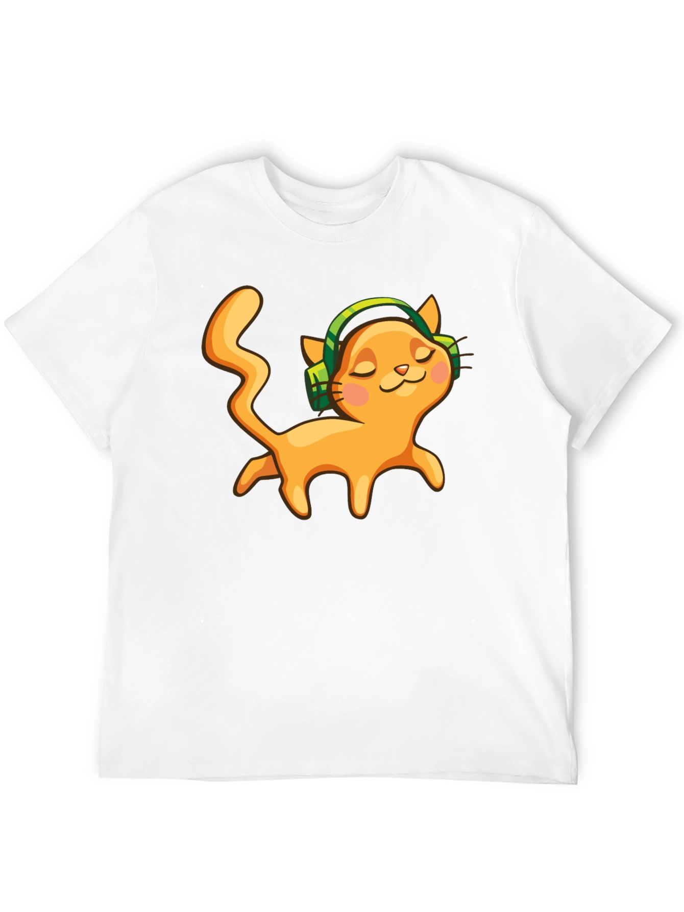 Black Cat with Headphones Black Graphic Tee view 12