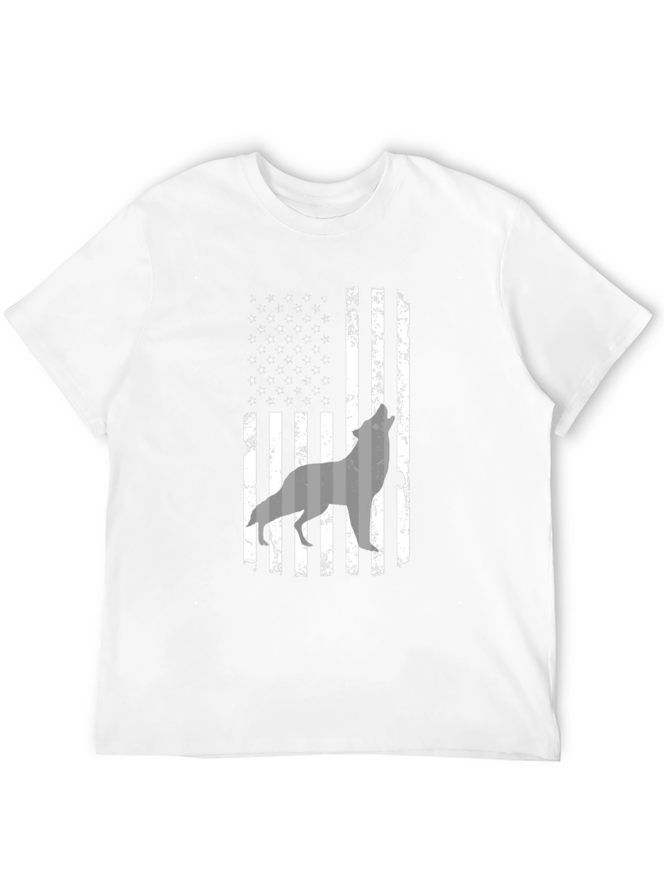 Black American Flag Wolf Graphic Print Men's T-Shirt view 12
