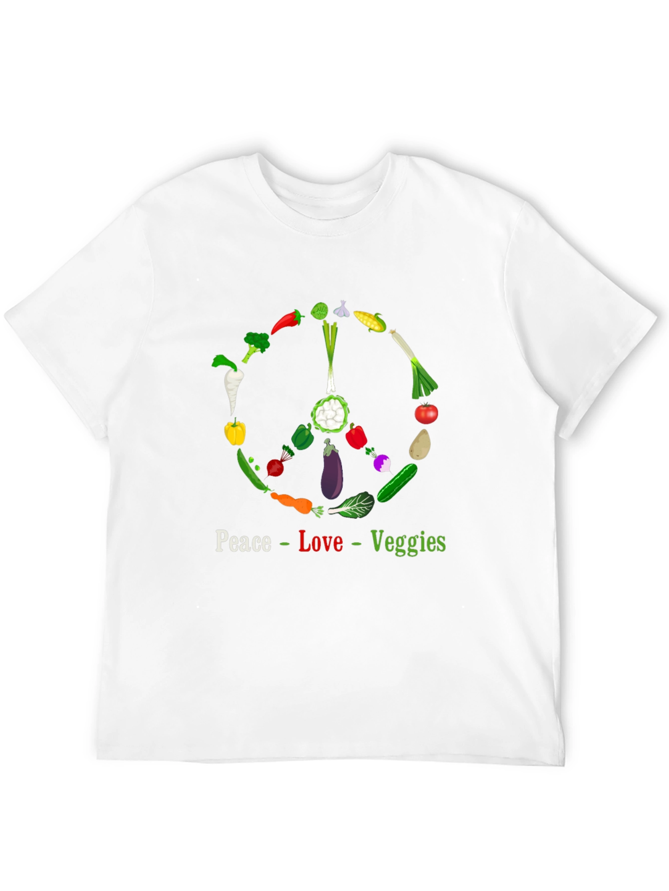 Black Peace Love Veggies T-Shirt - Vegetarian Vegan Apparel view 12