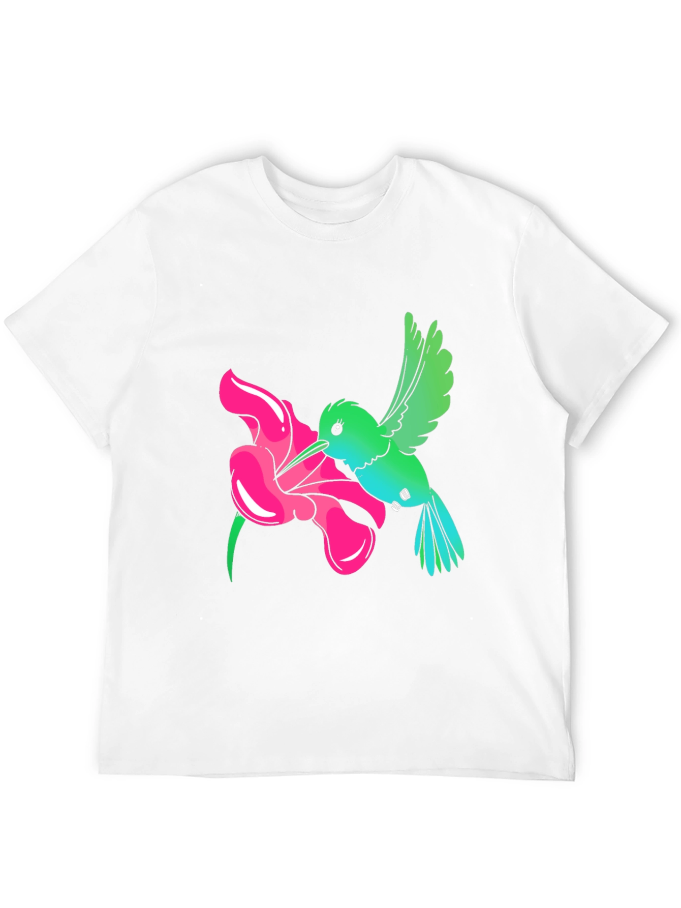 Hummingbird & Flower Graphic Tee - Black Cotton Blend - 12