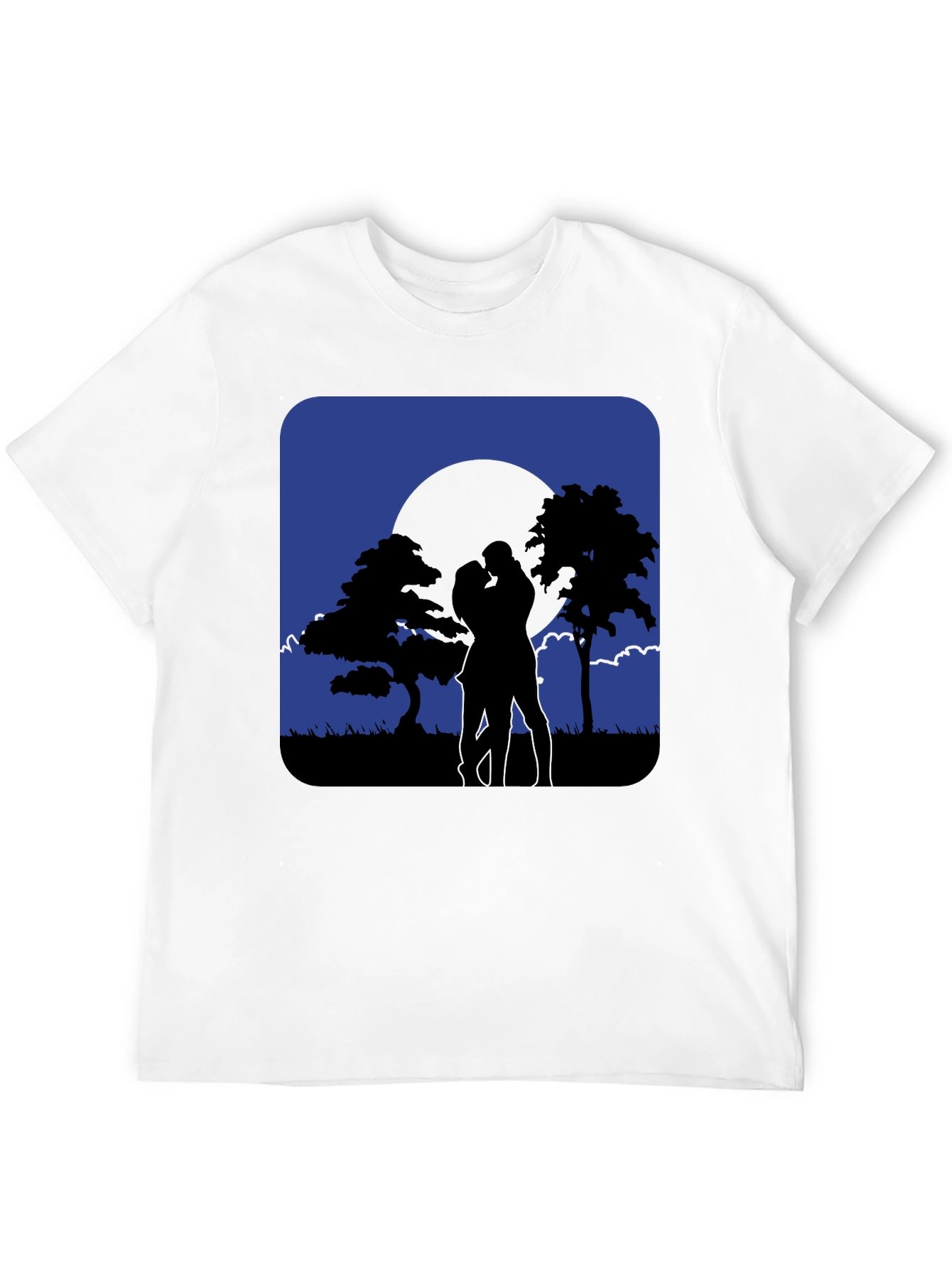 Black Romantic Moonlight Kiss Silhouette T-Shirt view 12