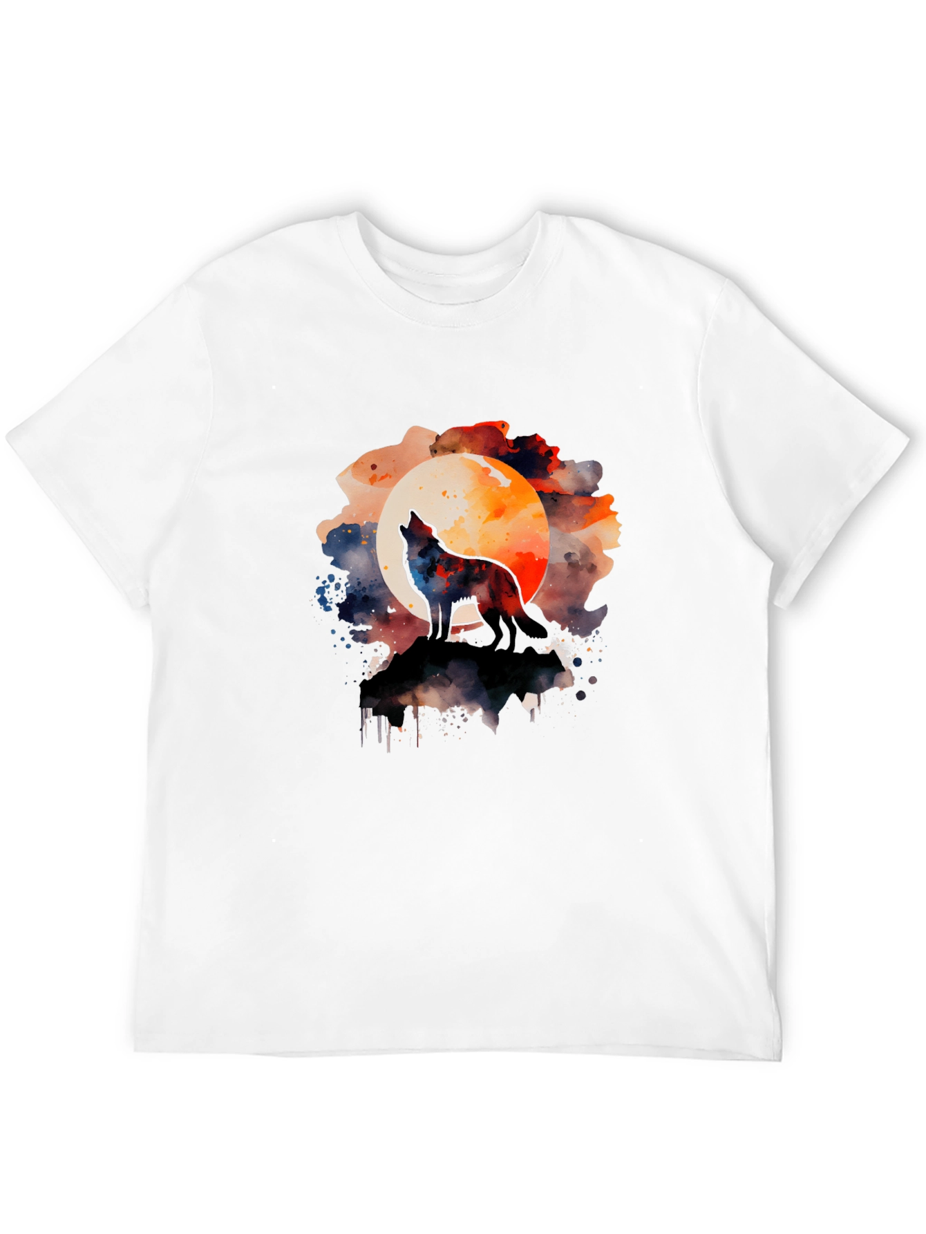 Black Wolf Howling Moon Watercolor Graphic Tee - Black view 12