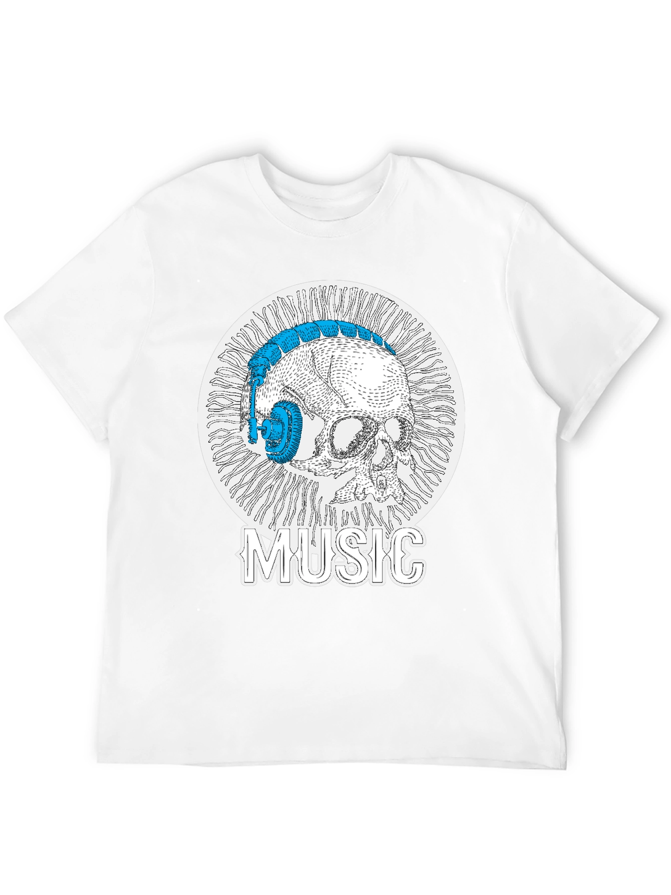 Black Skull Music Headphones T-Shirt - Cool Graphic Tee view 12