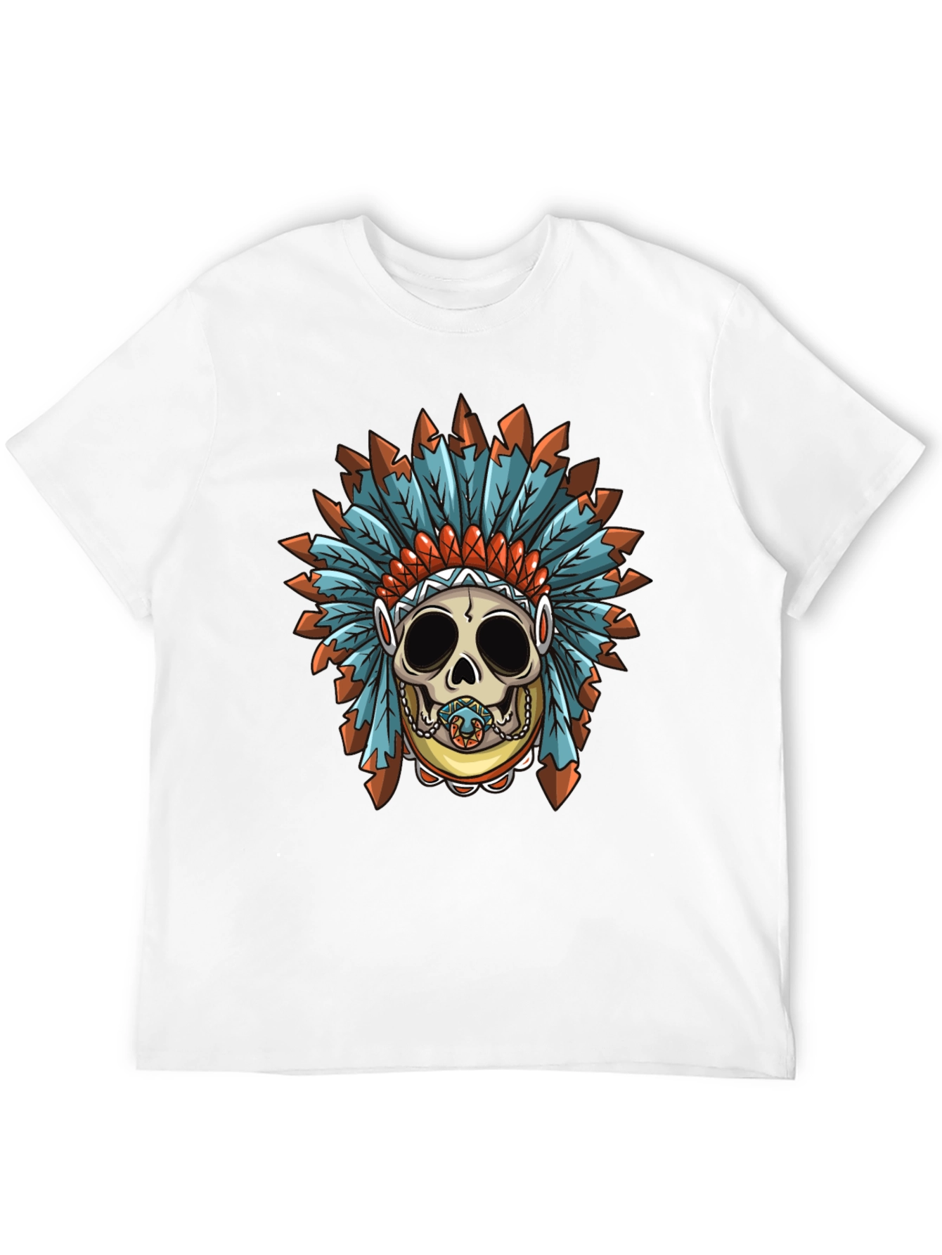 Black Skull Indian Headdress Graphic T-Shirt view 12
