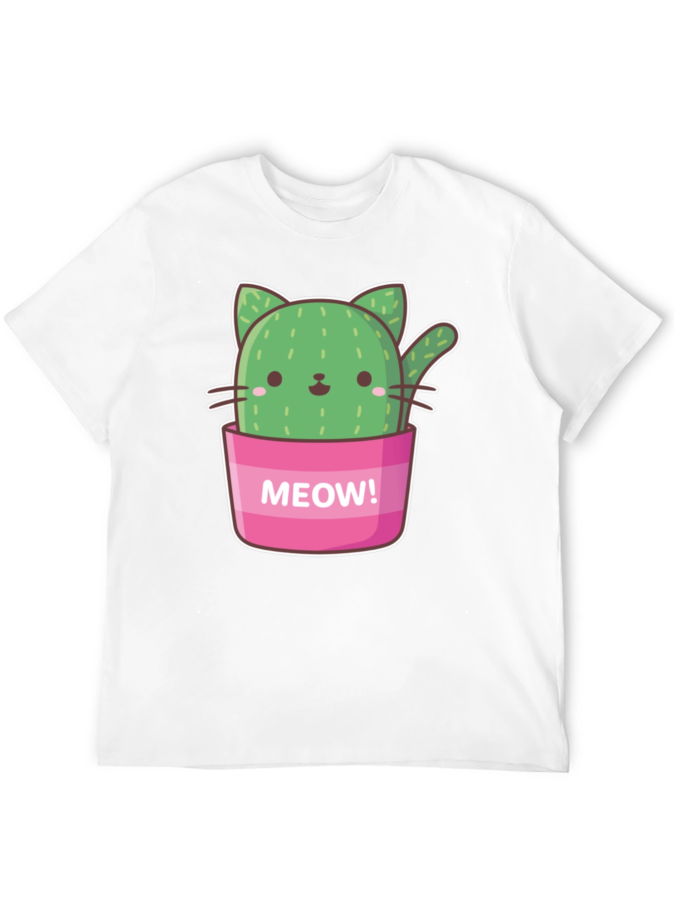 Black Cactus Cat Graphic T-Shirt - "Meow!" Design view 12