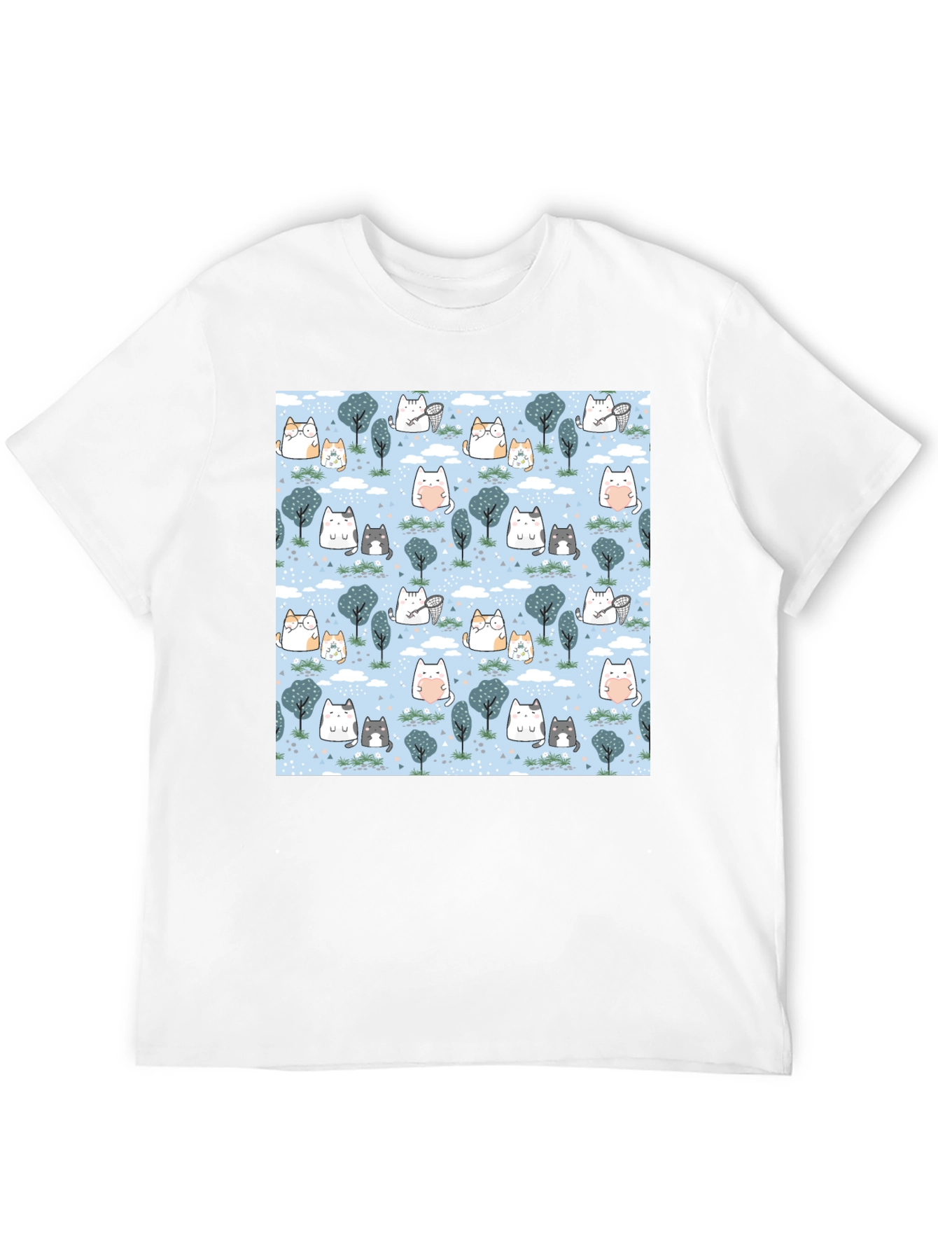 Black Cute Cat & Tree Print T-Shirt view 12