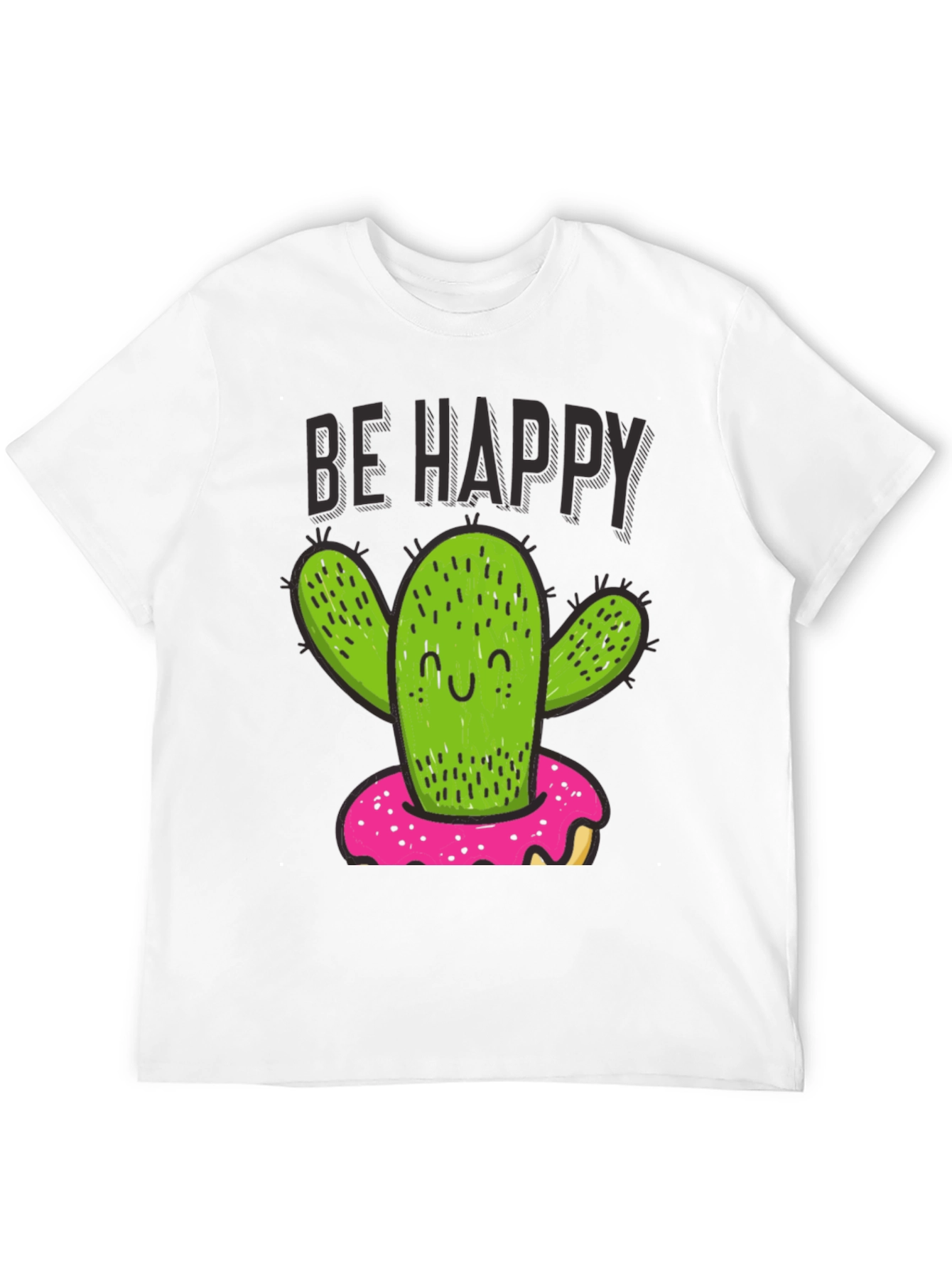 Black Be Happy Cactus Doughnut Graphic T-Shirt view 12