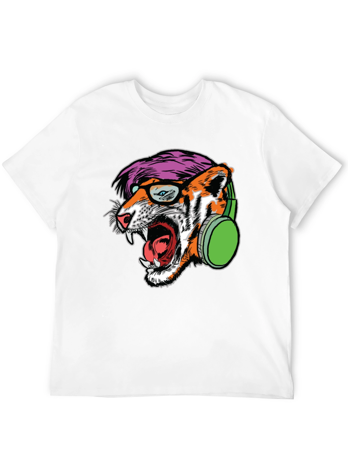 Black Cool Tiger Graphic Tee - Headphones & Glasses view 12