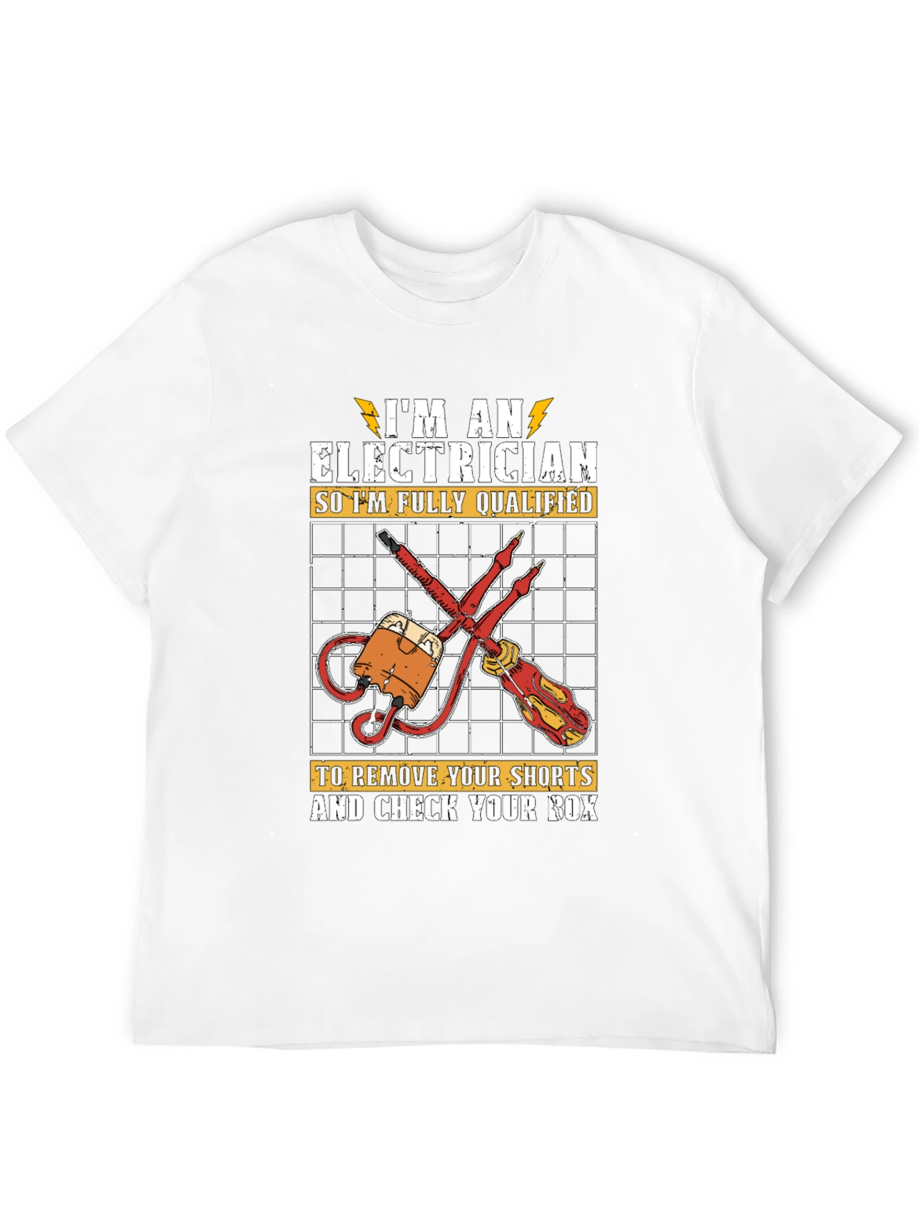 Black Electrician Humor Graphic T-Shirt - Qualified to Check Your Box view 12