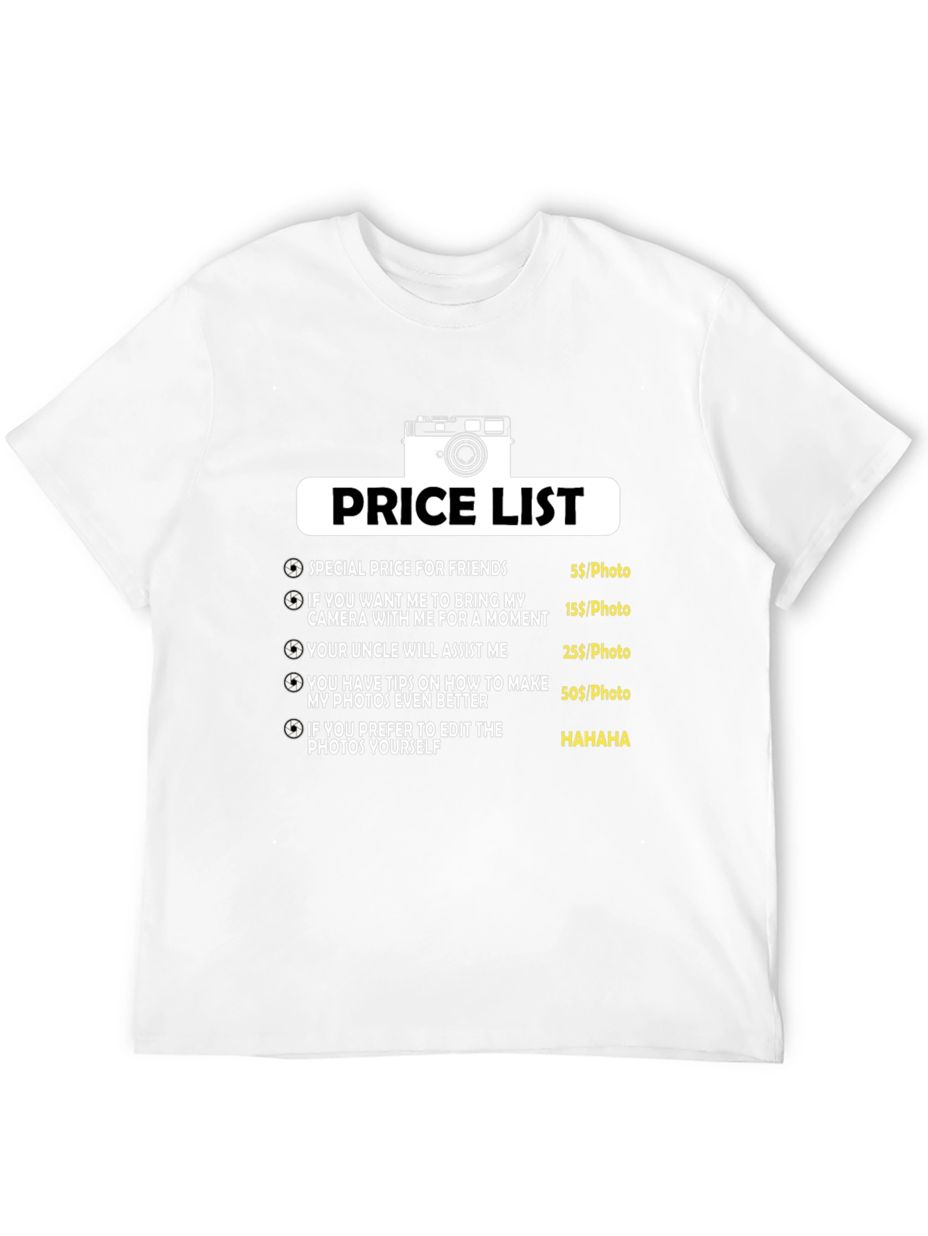 Black Funny Photographer Price List T-Shirt view 12