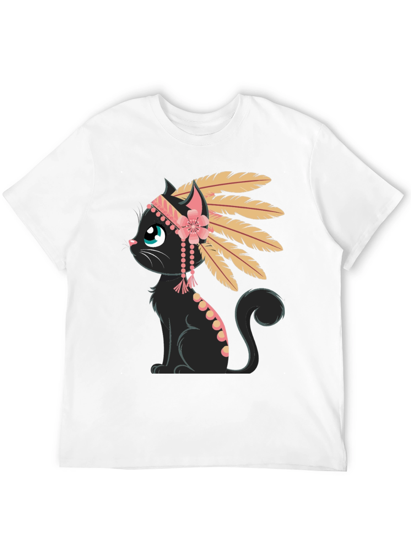 Black Indian Cat T-Shirt - Black Tee with Graphic view 12