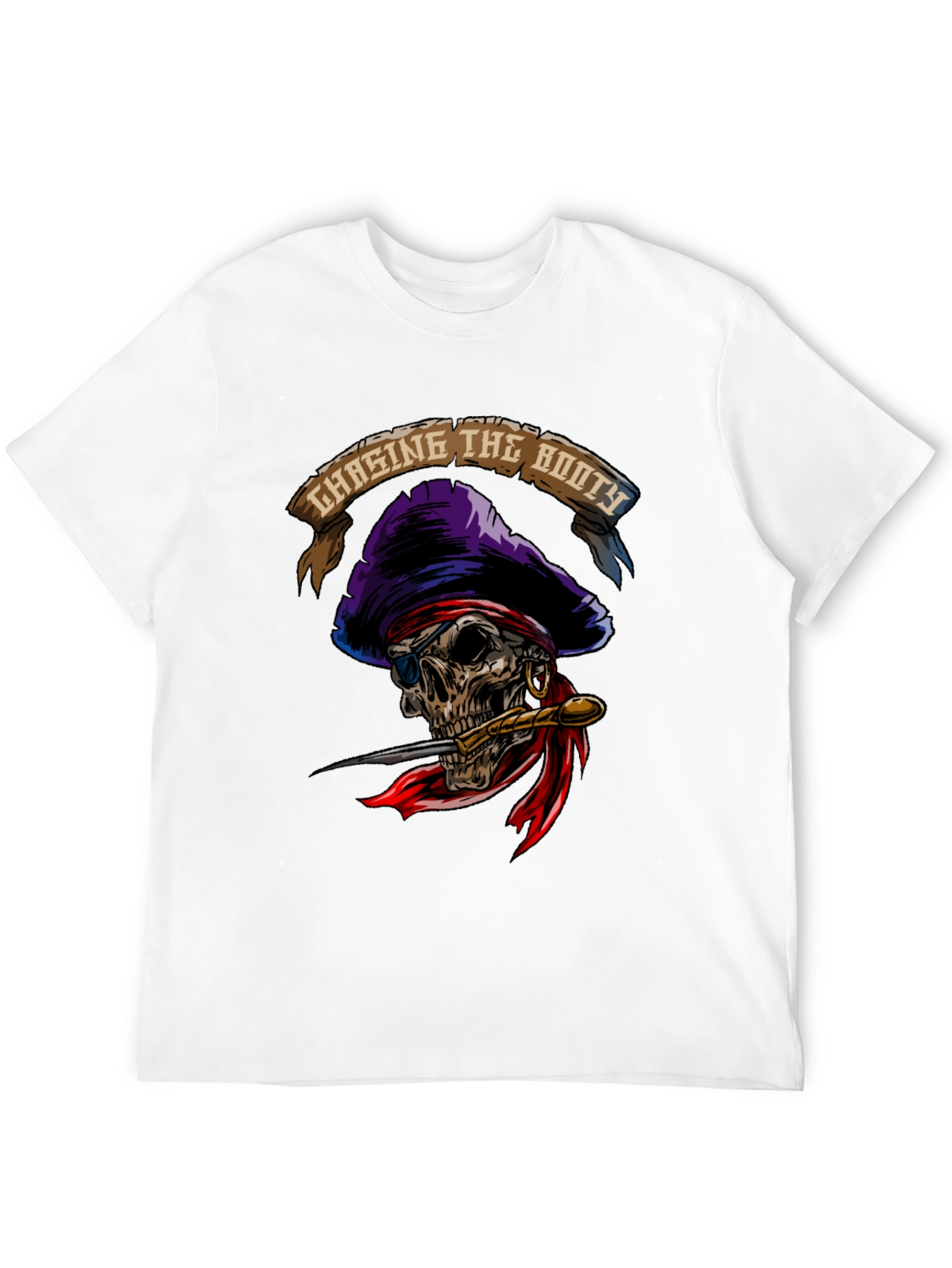 Black Chasing The Booty Pirate Skull Graphic T-Shirt view 12